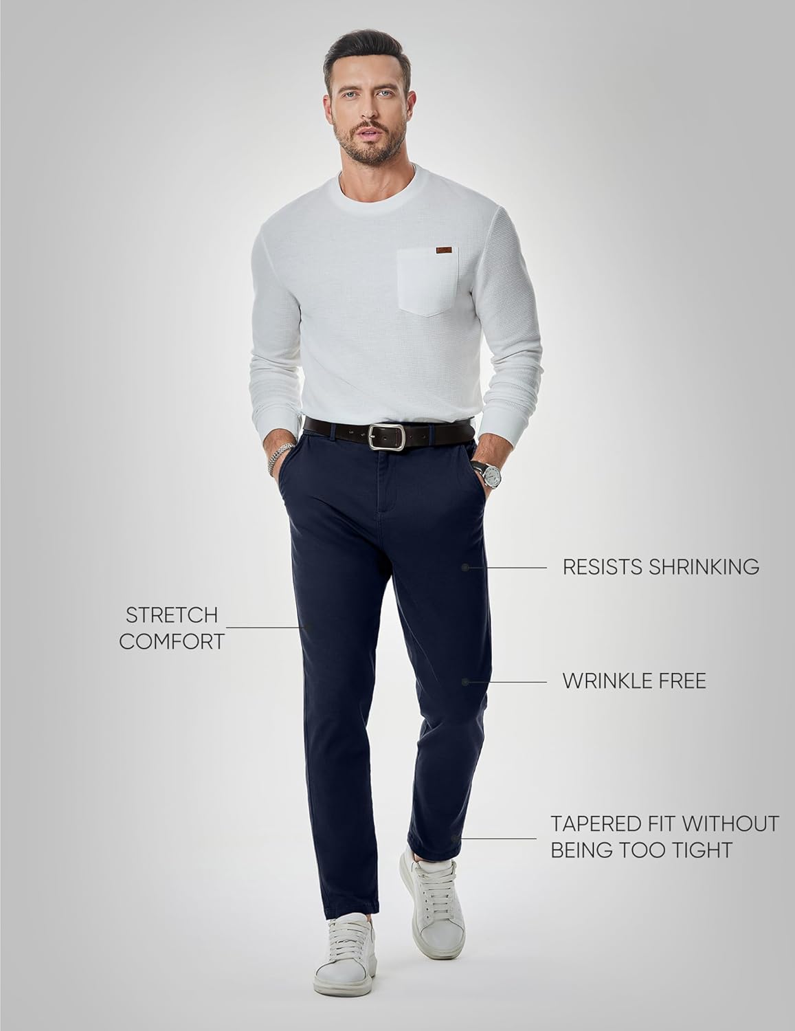 Thumbnail 6 de JMIERR Men's Chino Pants - Elastic Waist, Slim Tapered Fit for Casual, Golf & Work