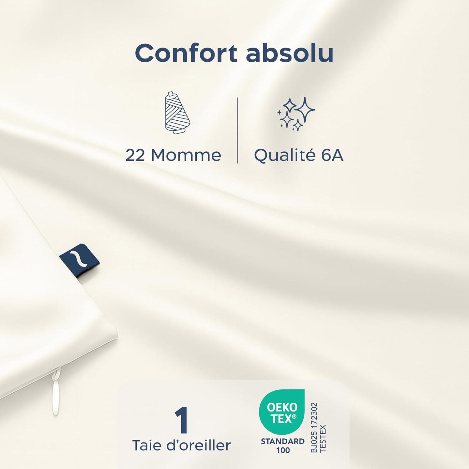 Thumbnail 1 de Twinzen Taie d’oreiller en soie 100% 22 momme Grade 6A (Oeko-Tex) 40 x 80 cm – Blanc, 1 unité