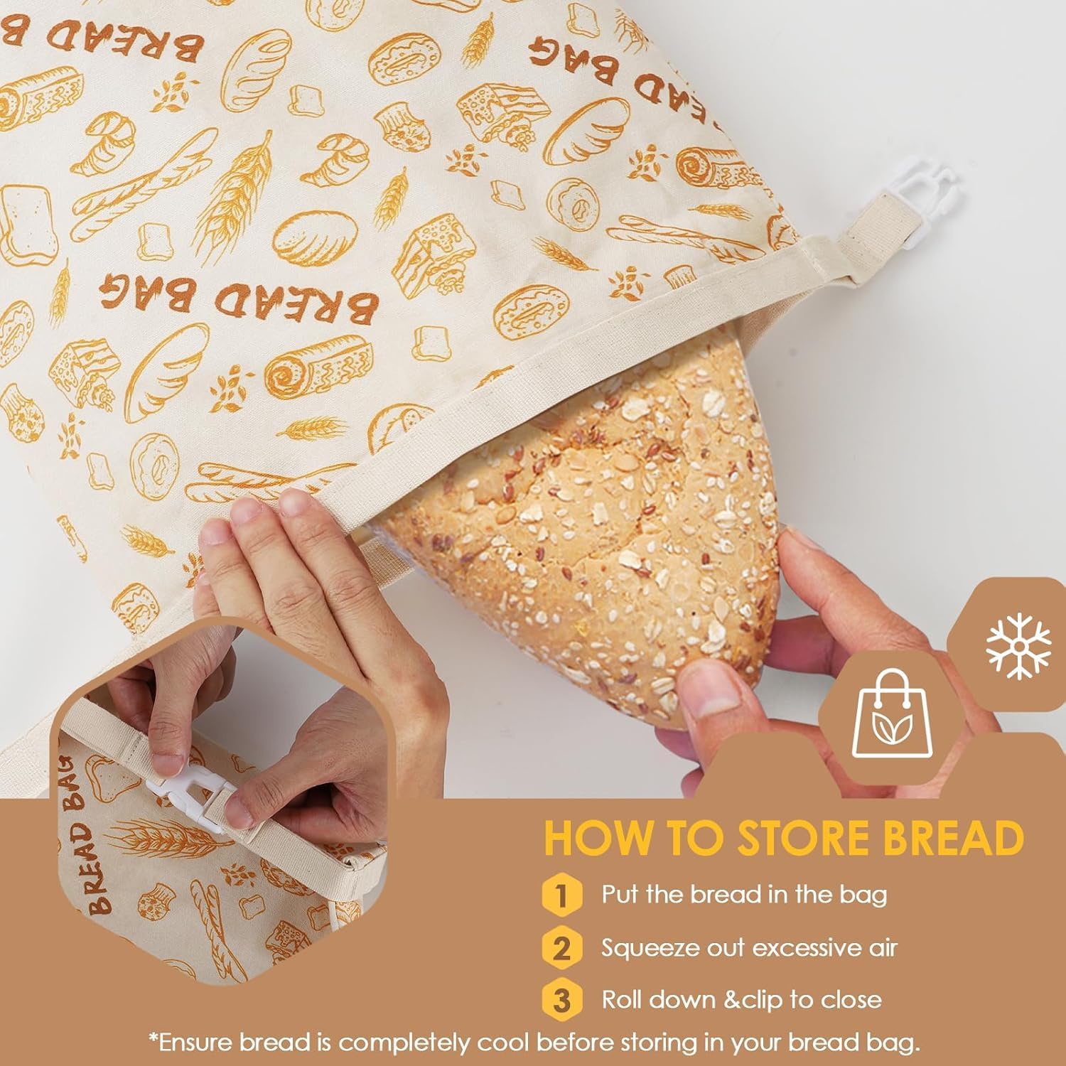 Thumbnail 3 de 2 Stück Bienenwachs-Brotbeutel 43×33 cm 🥖