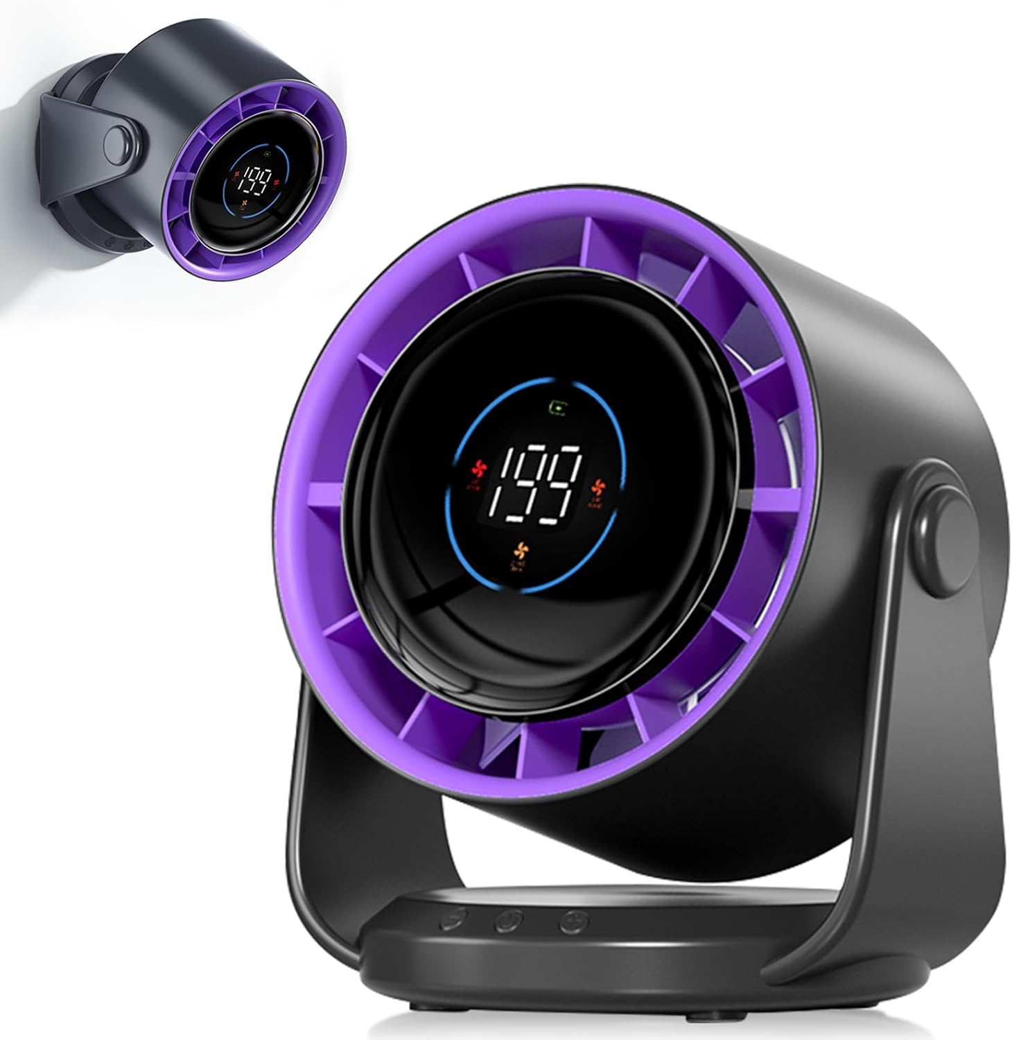 Detalle de PTHTECHUS Ventilatore da tavolo con grande flusso d'aria, batteria da 5000 mAh e display LED