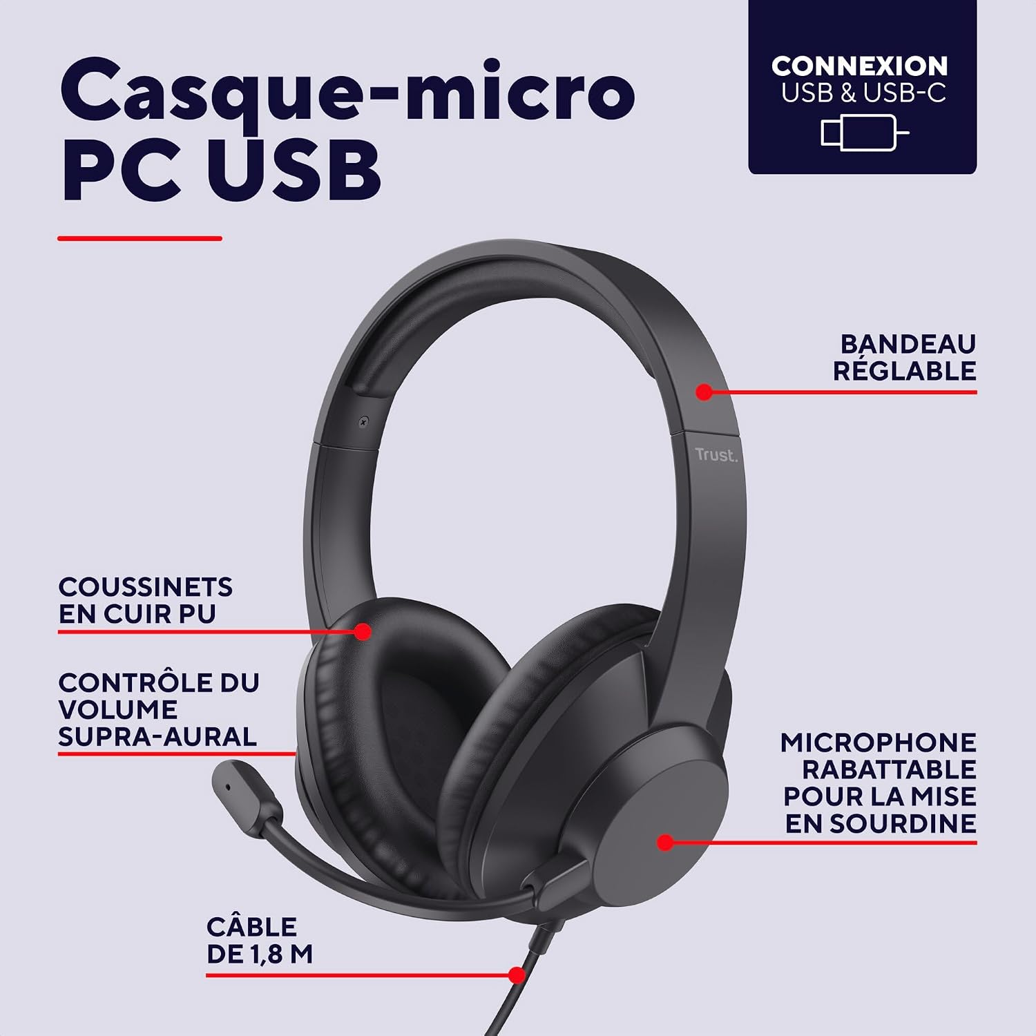 Detalle de Trust Roha II Max Casque USB-C 1,8 m