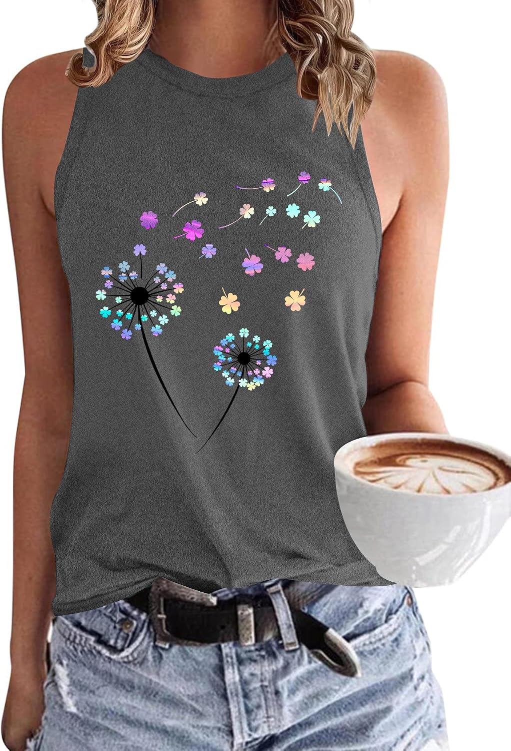 Detalle de WNEEDU Damen Tank Top mit Rundhalsausschnitt – ärmelloses Sommer-Top für Alltag & Reisen