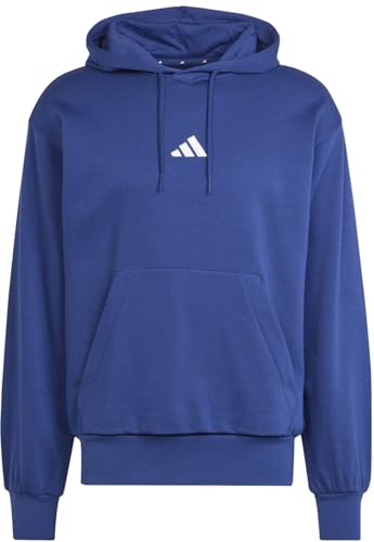 Detalle 2 de adidas Essentials Feelcozy, sudadera de felpa con capucha, azul oscuro y blanco, talla L