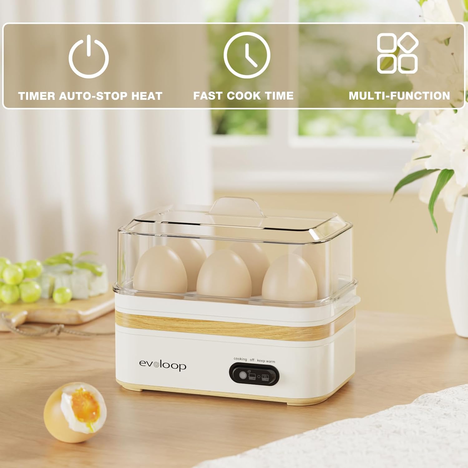 Detalle de evoloop EPS-KY-305 Rapid Egg Cooker, 6-Egg Capacity, Poaching and Omelet Trays