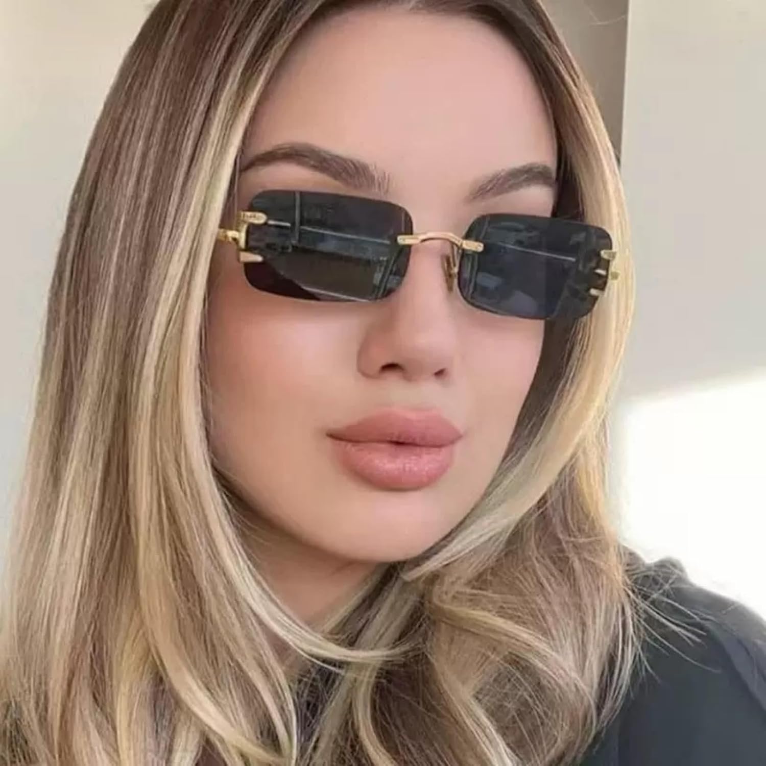 Thumbnail 4 de ASYHV Vintage rechteckige randlose Sonnenbrille mit UV-Schutz (Unisex)