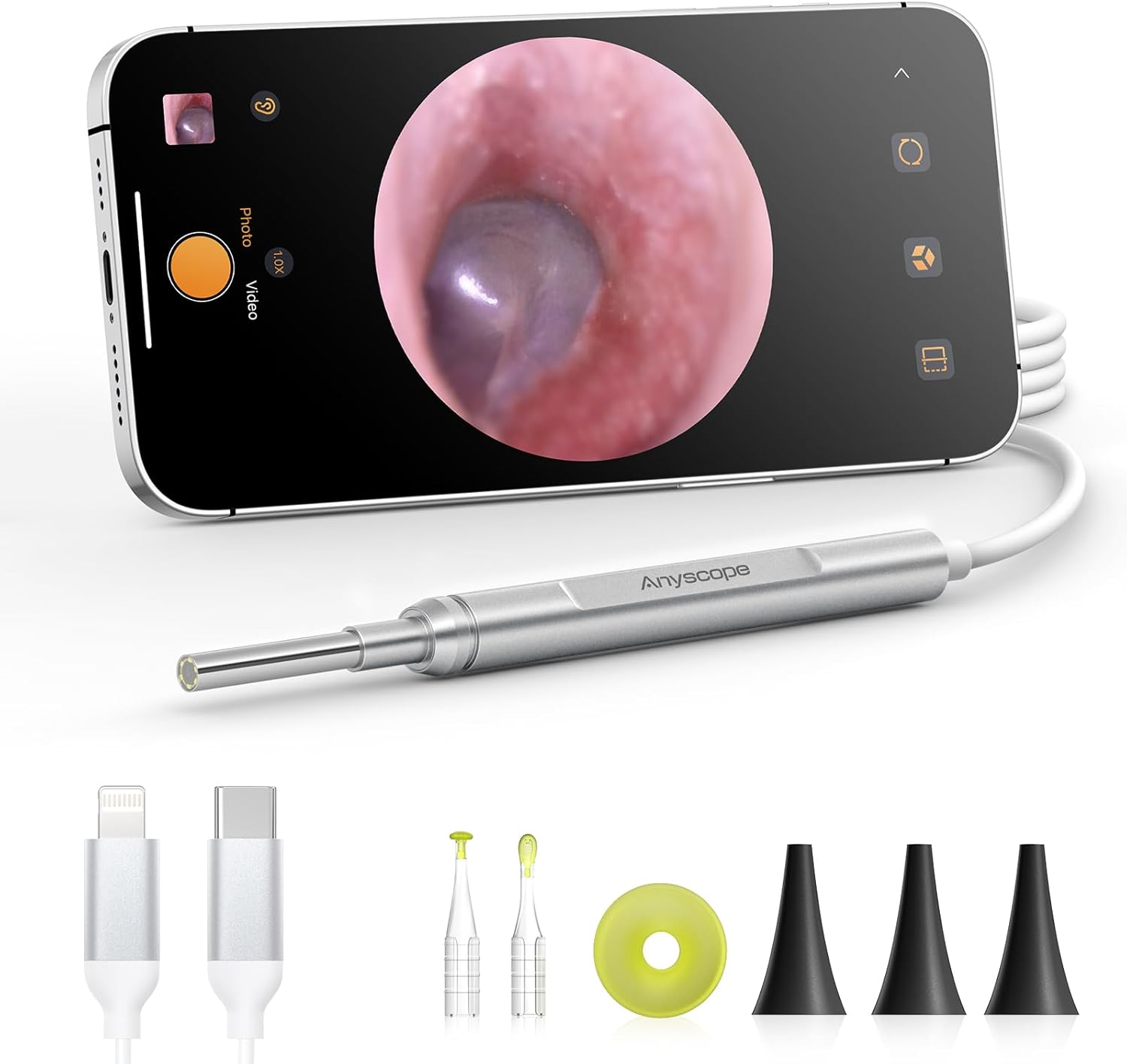 Detalle de AnyScope Digital Otoscope for iPhone & Android, 3.9 mm Camera, 6 LEDs