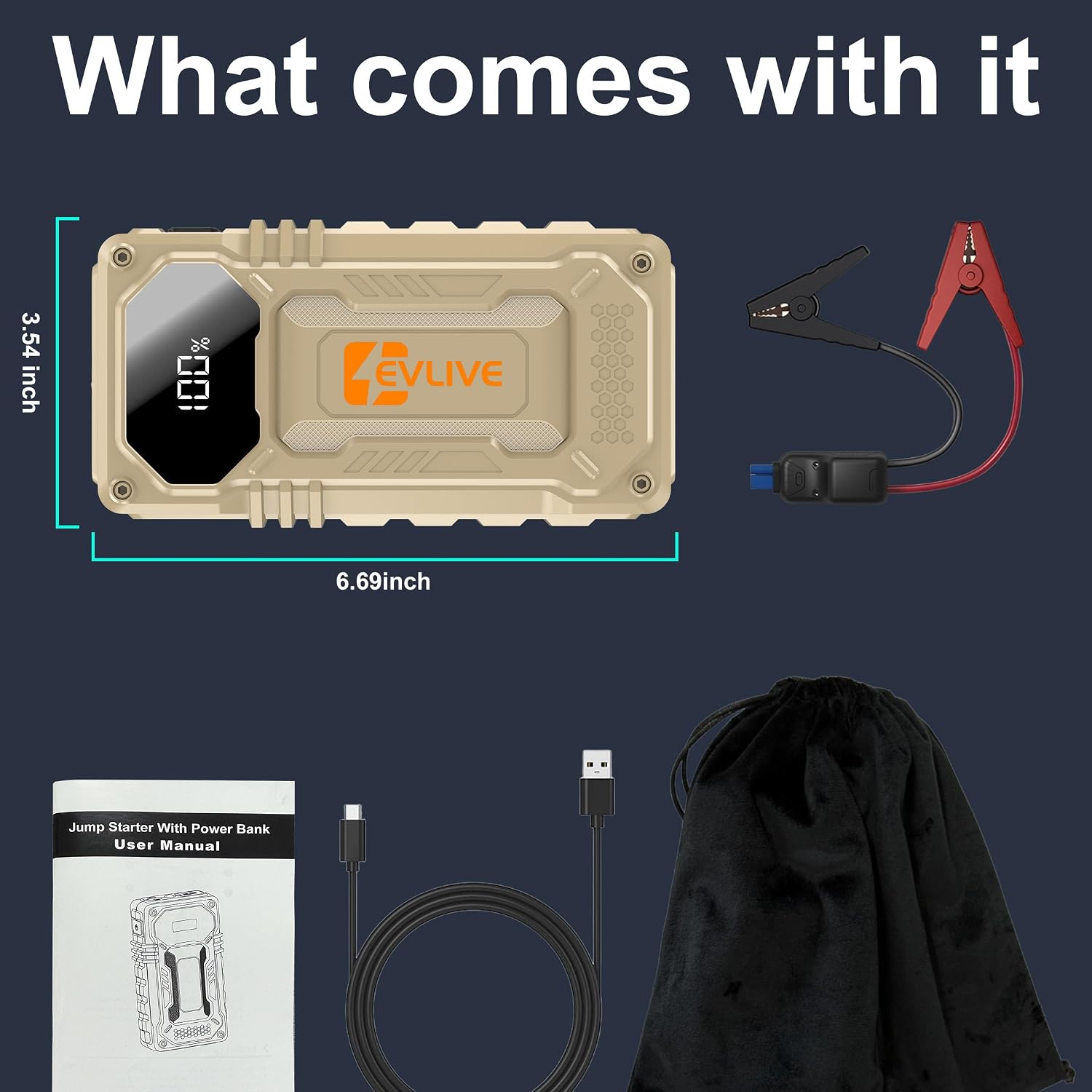 Detalle de EVLIVE 2000A jump starter for 12V cars