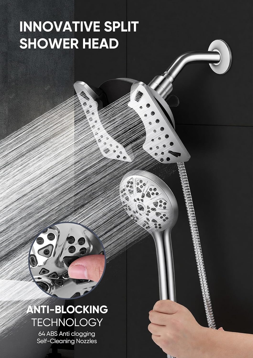 Detalle de Shower Head with Handheld High Pressure: Dual Heads, 17 Modes, 59-in Hose