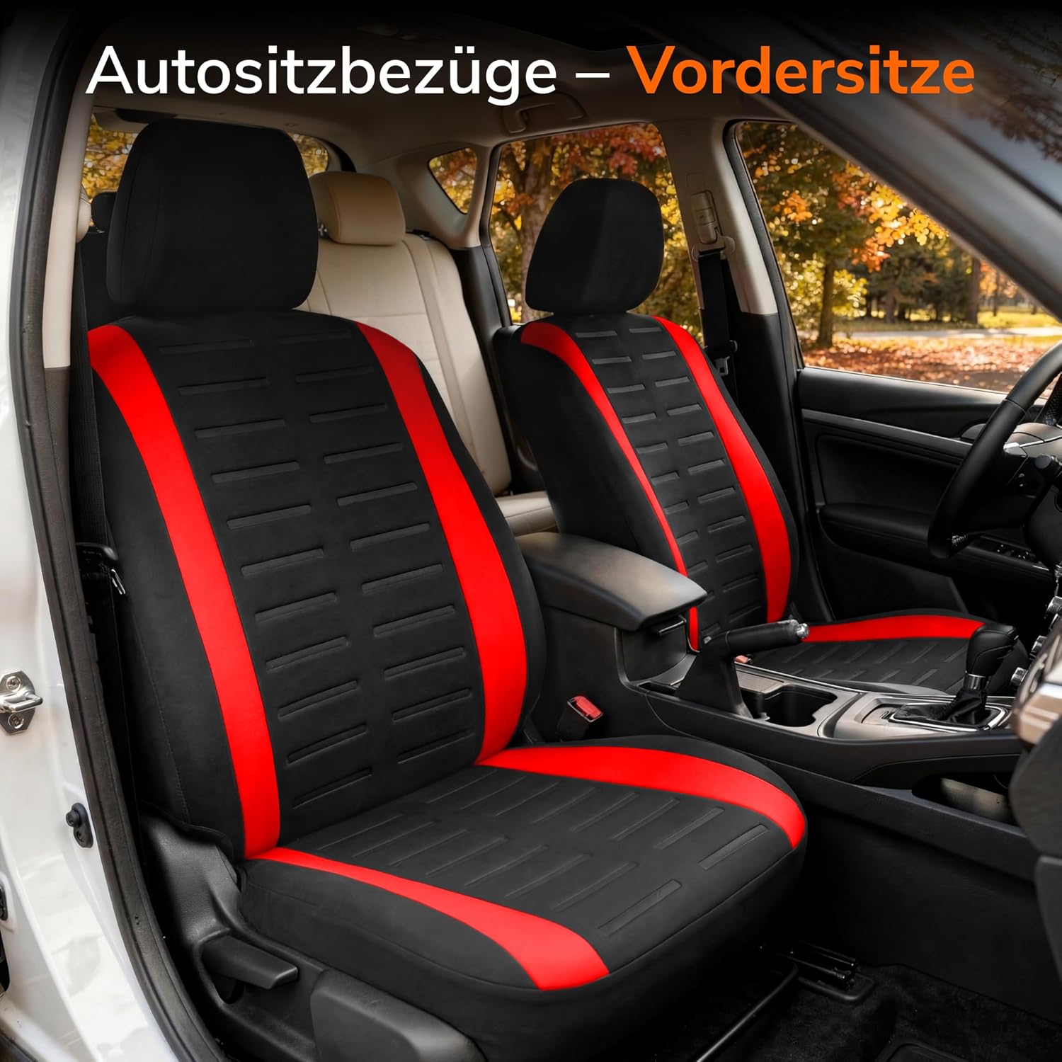 Detalle de Upgrade4cars Autositzbezüge-Set für die Vordersitze (Version 2026) – universell in Rot, für Fahrer- & Beifahrersitz inkl. Kopfstützen