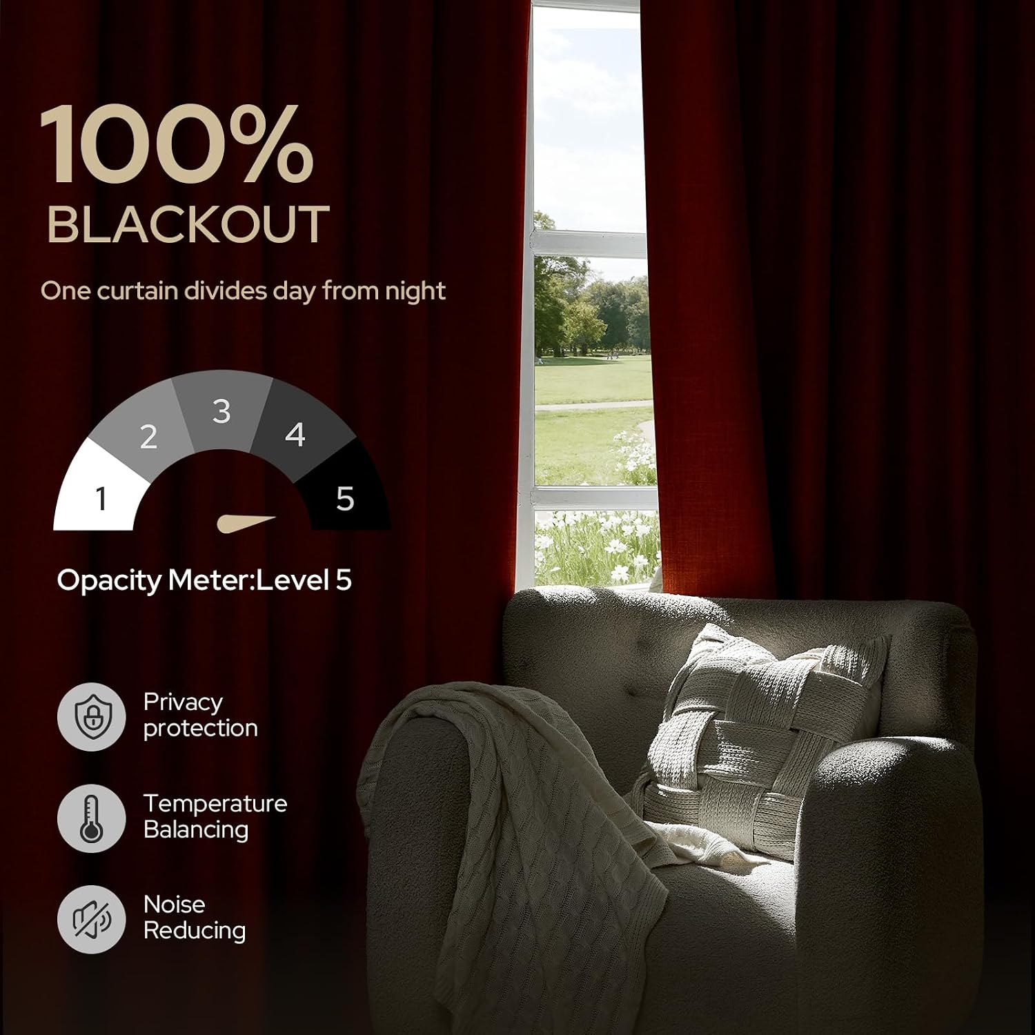 Detalle de HOMEIDEAS Blackout Curtains, 84-Inch