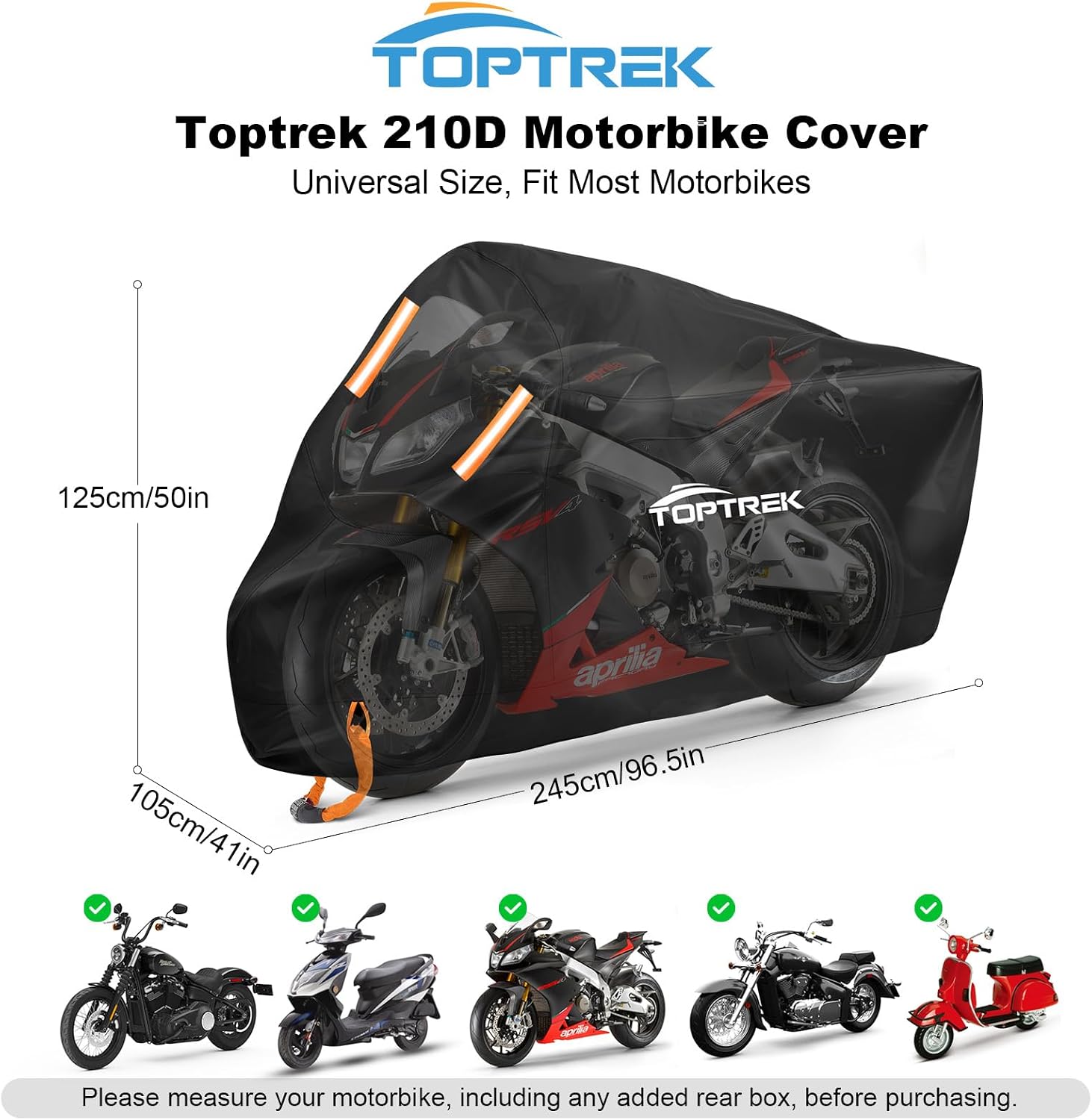Thumbnail 1 de toptrek Motorbike Cover XXL 210D Waterproof for Motorbikes