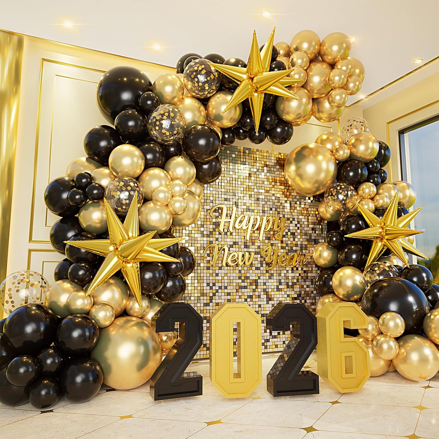 Thumbnail 6 de 161Pcs Black Gold Balloon Garland Arch Kit