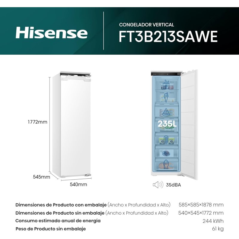 Detalle de Hisense FT3B213SAWE congelador No Frost 235 L