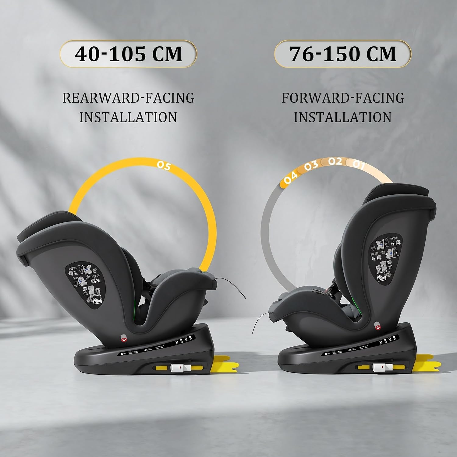 Detalle de Reecle Kindersitz 360 drehbar i-Size mit ISOFIX 0-36 kg (0-12 Jahre) – 5 Liegepositionen