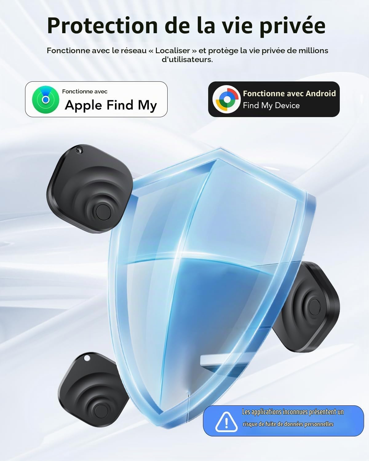 Thumbnail 2 de TIMU Lot de 4 Traceur Tag Android & iOS — Find My & Find Hub, GPS Bluetooth, Batterie remplaçable, IP67