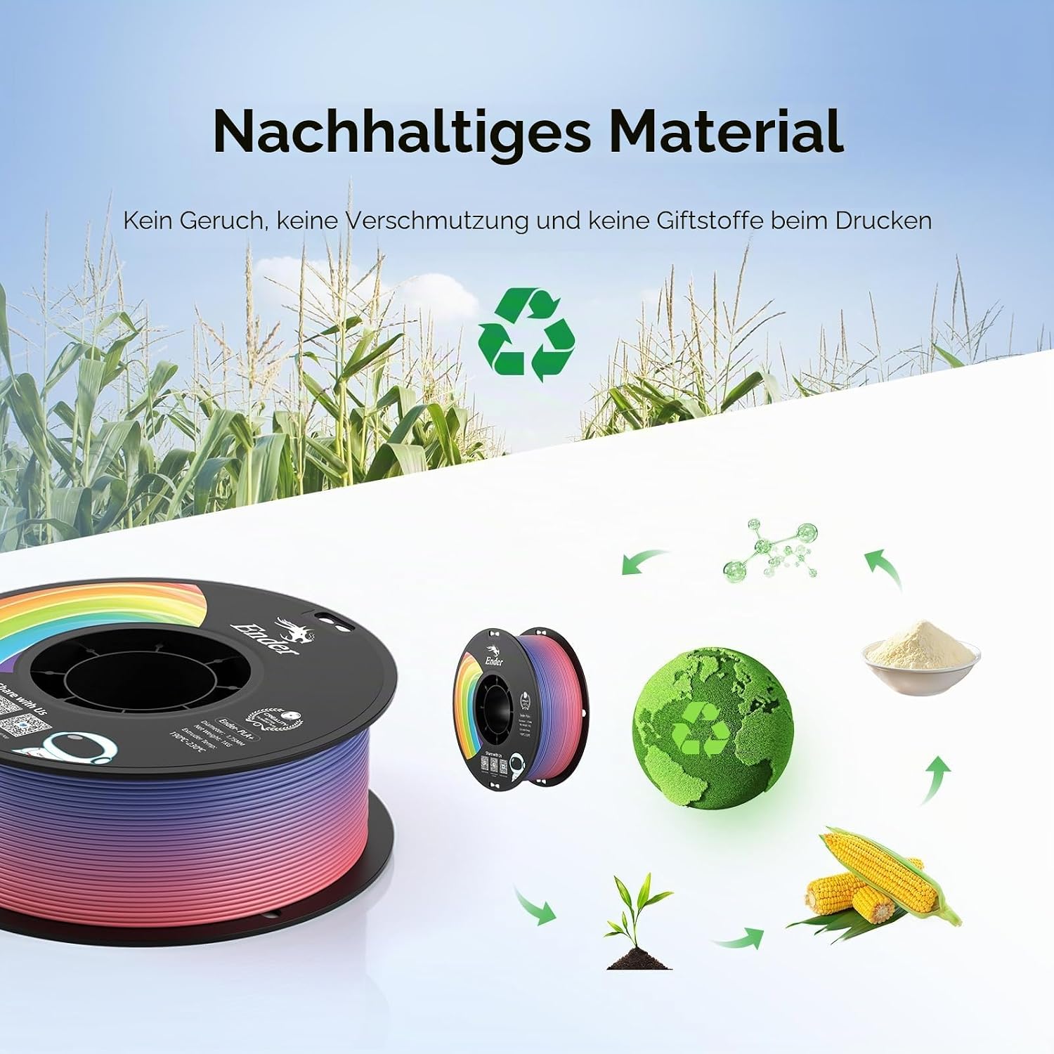 Detalle de Creality Farbverlauf PLA Filament 1,75 mm – Regenbogen Ender PLA+ 4 kg Spule (±0,02 mm) für stabile 3D-Drucke