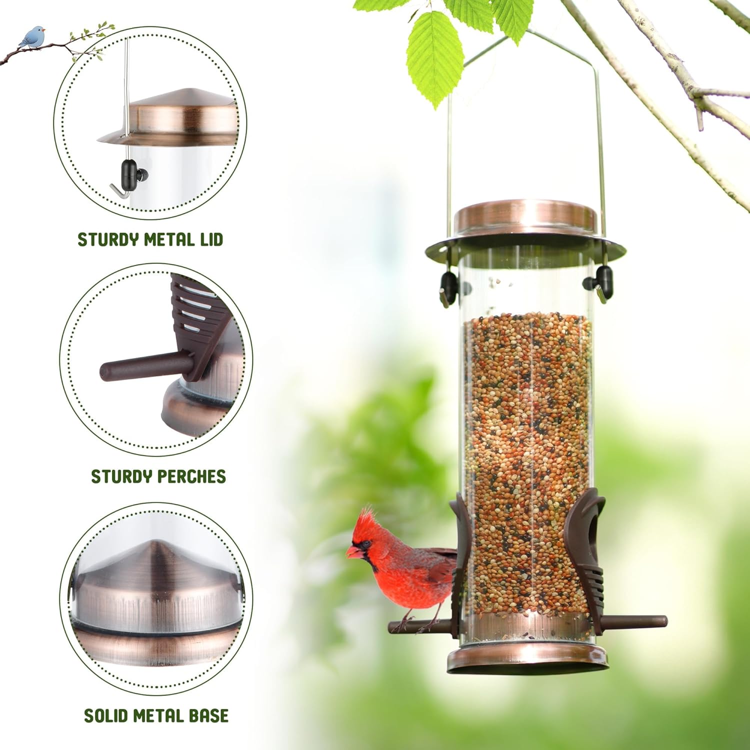Thumbnail 3 de Urban Deco Copper-Finish Hanging Bird Feeders (2-port metal) – Weatherproof seed feeder, 2 pack