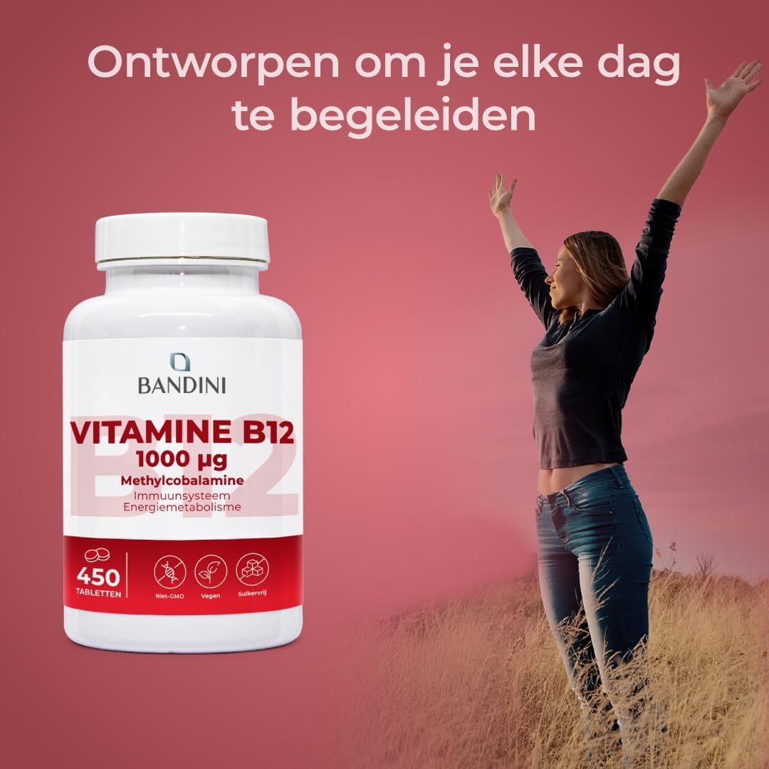 Detalle de BANDINI Vitamine B12, 450 veganistische tabletten met 1.000 µg methylcobalamine