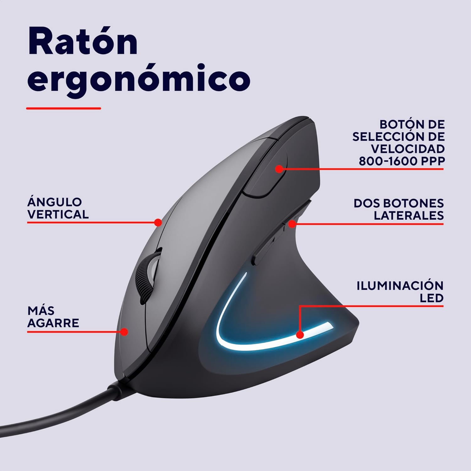 Detalle 2 de Trust Verto Ratón vertical ergonómico 1000/1600 dpi