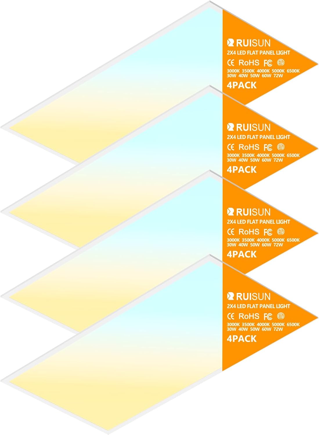 Detalle de RUISUN H2501 2x4 LED Flat Panel Lights, 4-Pack, 5CCT, Dimmable