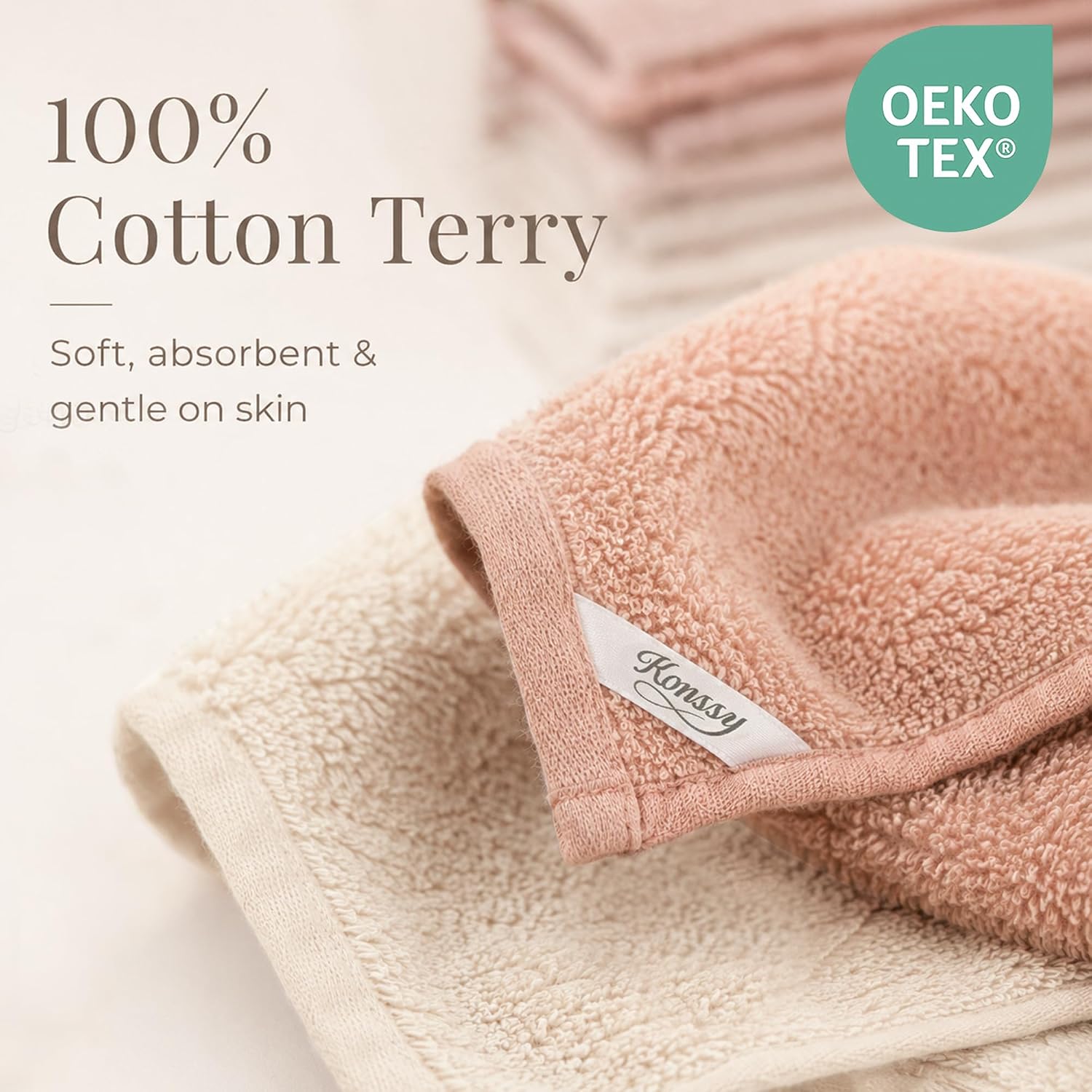 Detalle de Konssy Maoquan-Xiezhuangjin-2Dai-Tuo Cotton Terry Face Cloths, 6-Pack