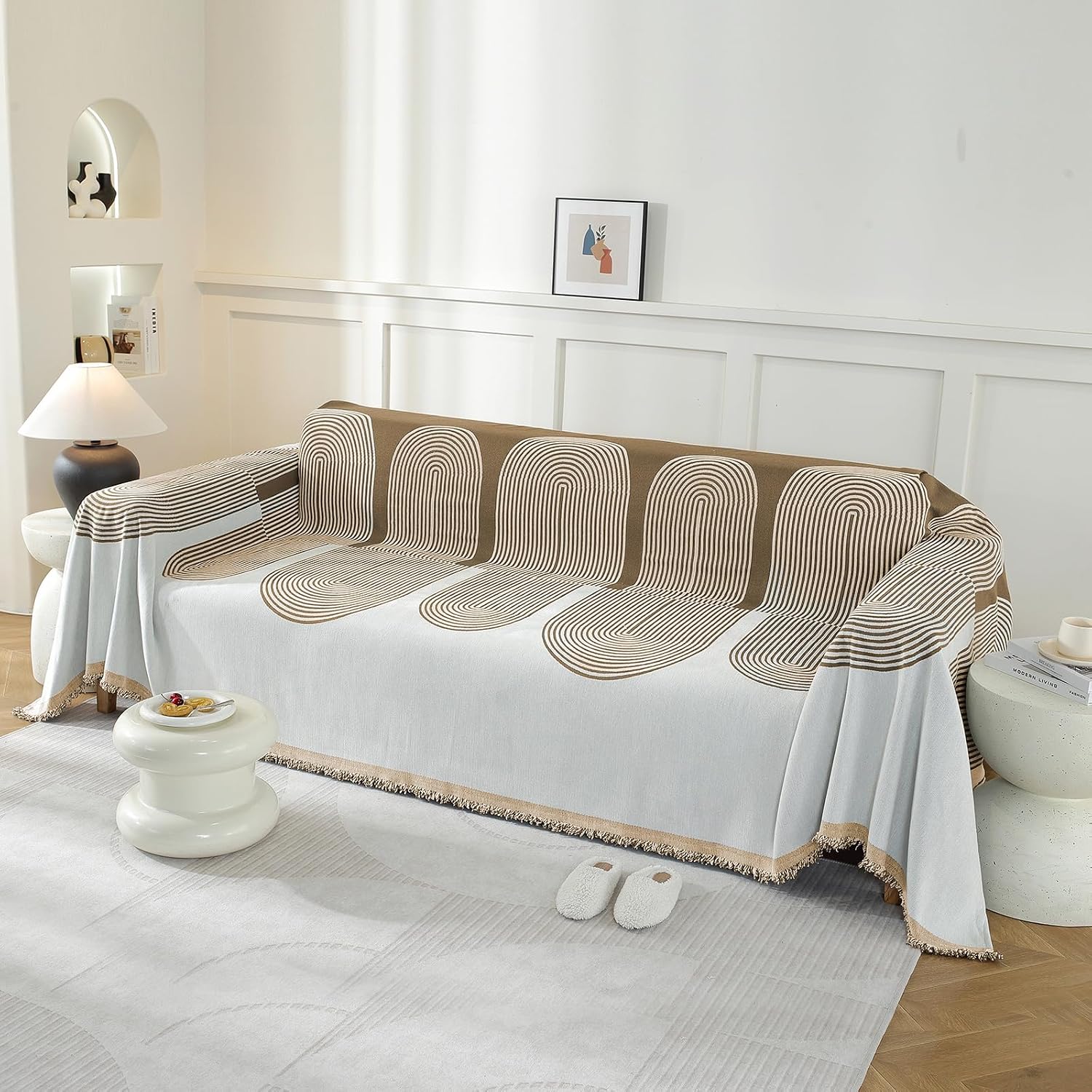 Detalle de YSTELLAA Housse de canapé 4 places 180×380 cm – protection, tissu 100% polyester, kaki-arc