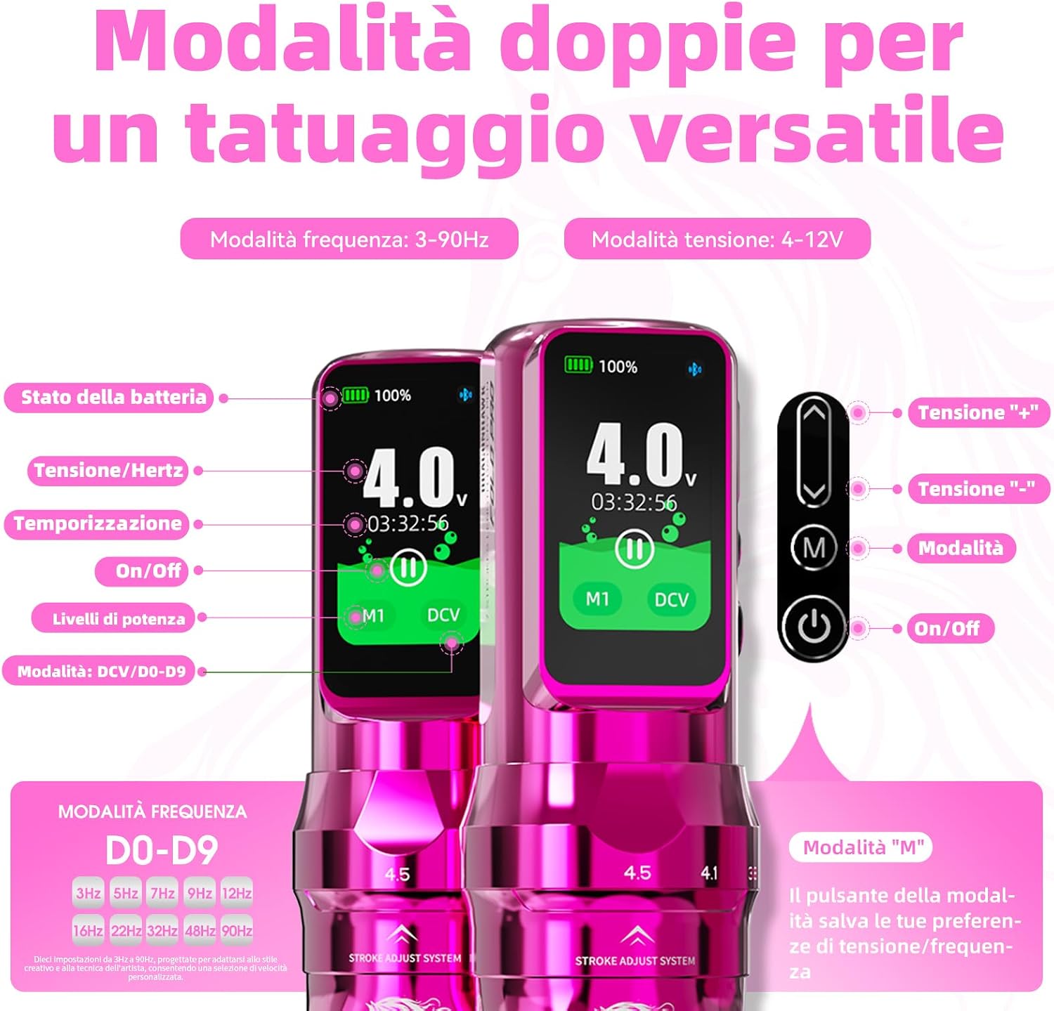 Thumbnail 5 de Dragonhawk Fold Pro Kit Year of the Horse – Macchina da Tatuaggio Edizione Rosa Senza Fili