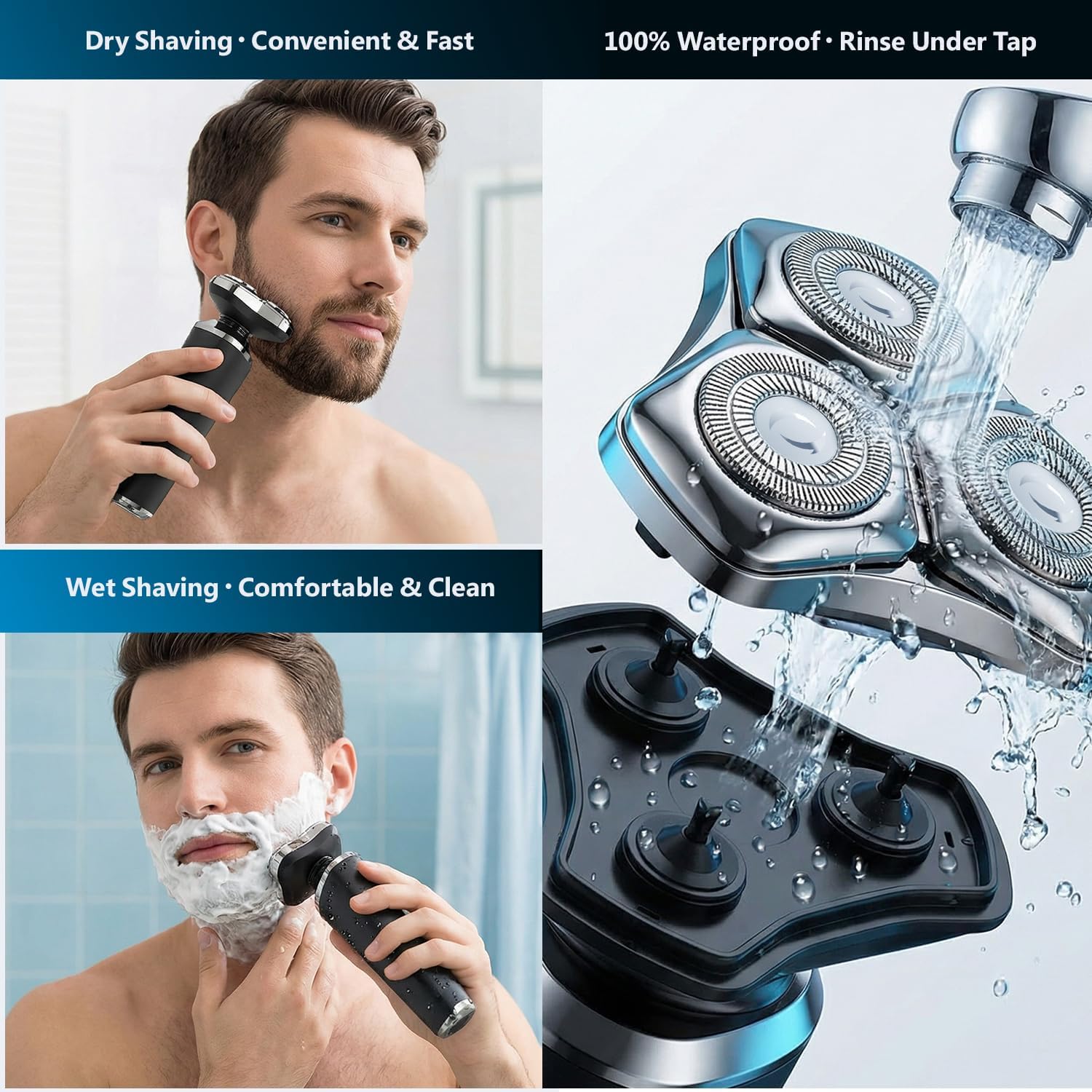 Thumbnail 5 de 3-in-1 Rotary Electric Shaver for Men (Rechargeable, Wet & Dry) with Nose & Sideburn Trimmers