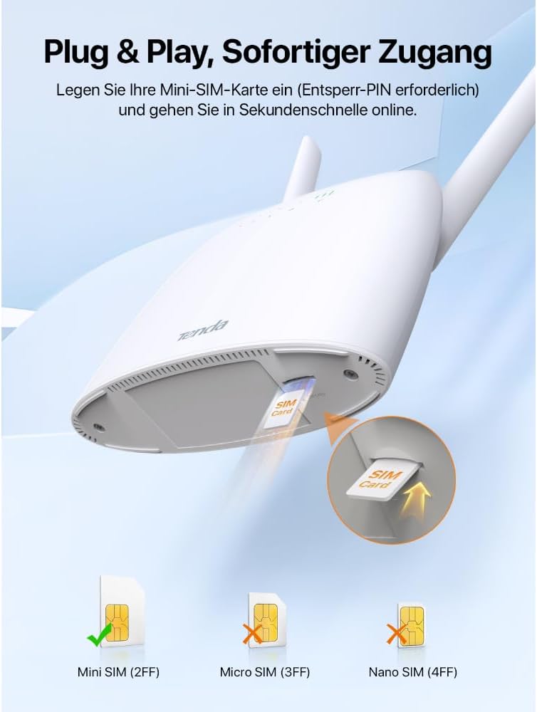 Thumbnail 2 de Tenda 4G07: 4G LTE WLAN Router für SIM-Karten – AC1200 Dualband, 2 abnehmbare Antennen, MU-MIMO