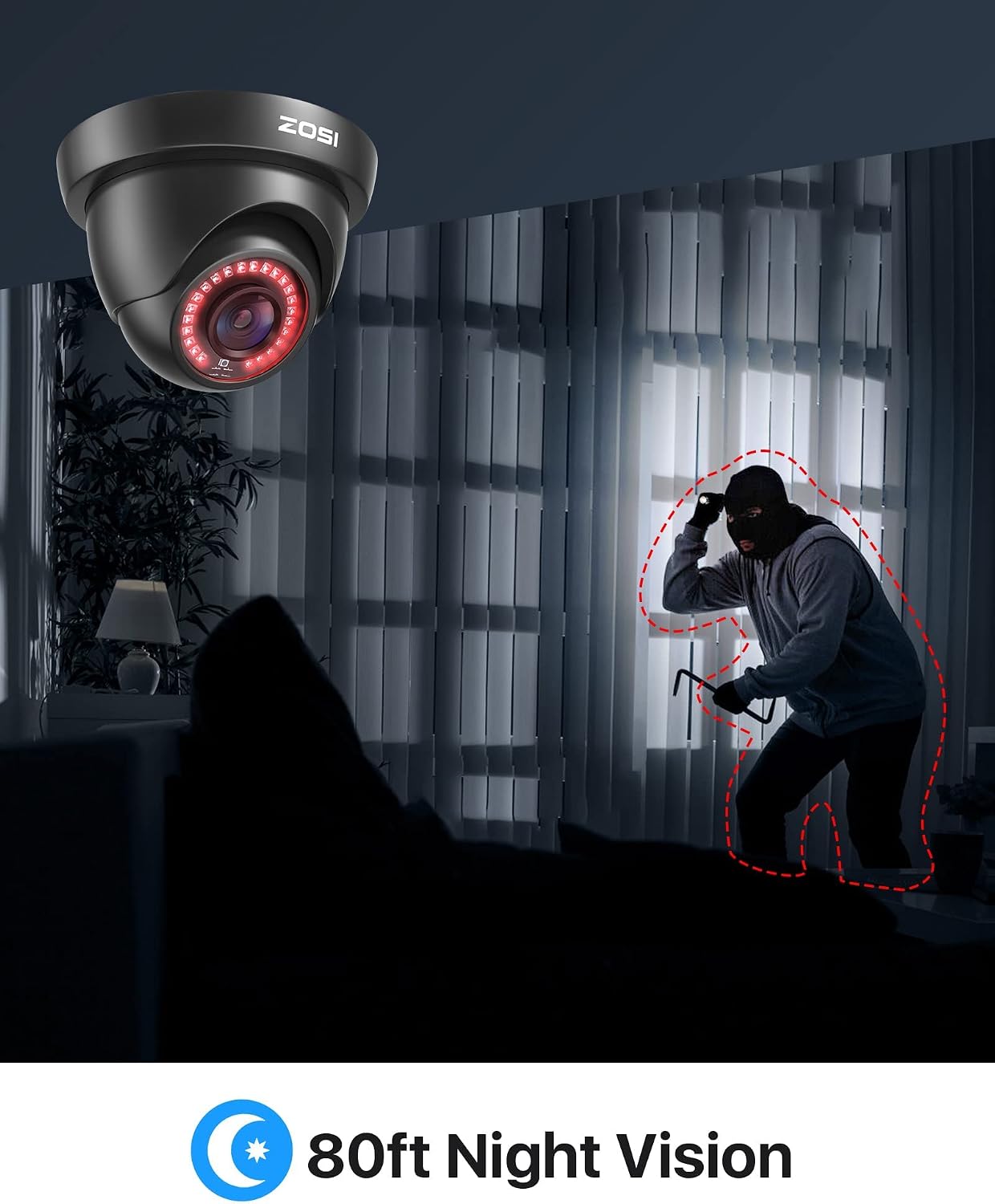 Thumbnail 5 de ZOSI 4 Pack 1080P Dome Security Cameras 80ft