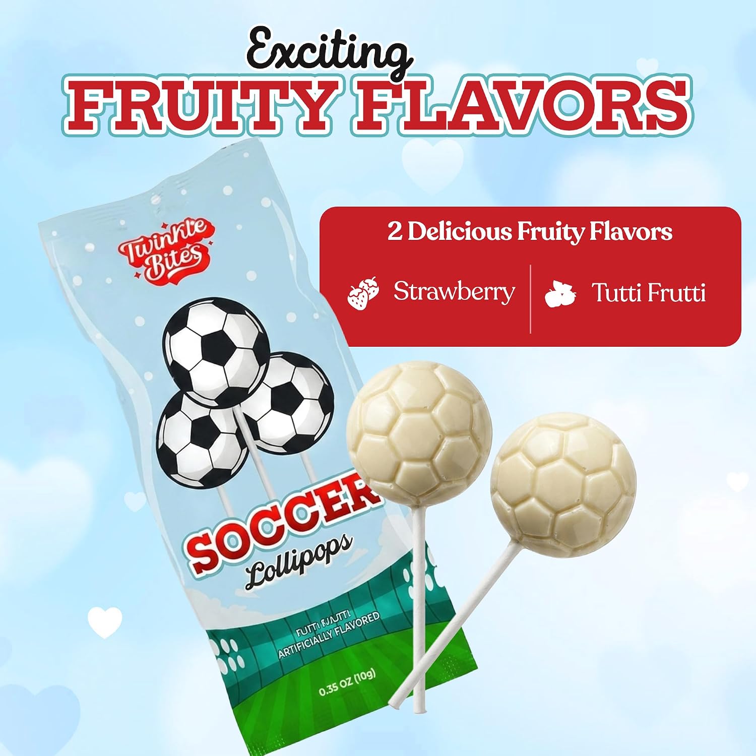 Thumbnail 2 de Twinkle Bites Soccer Lollipops, 50-Pack Individually Wrapped Strawberry and Tutti Frutti Candy