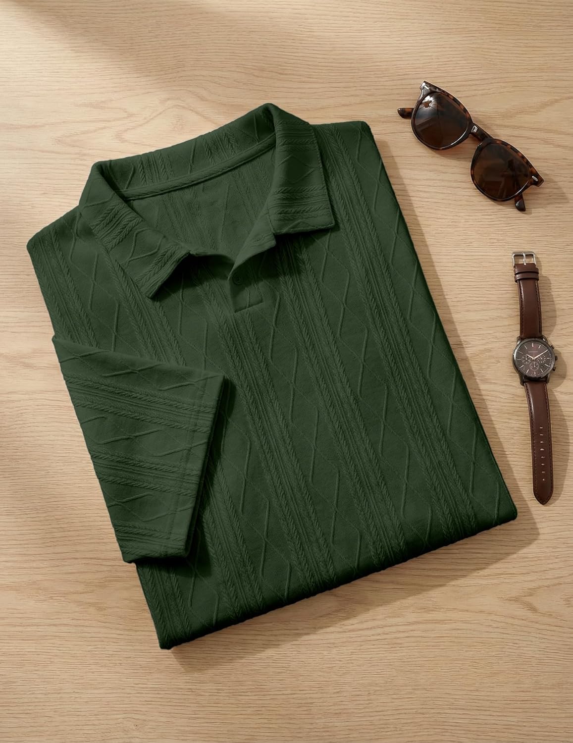 Thumbnail 4 de JMIERR Men’s Polo Shirt with Textured Knit and Button Closure