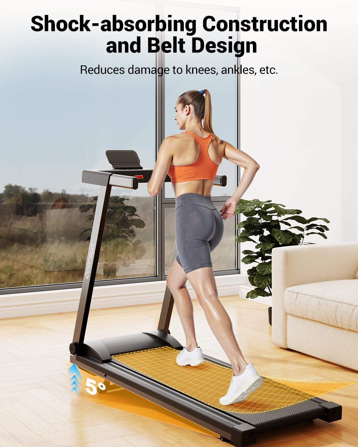 Detalle de DeerRun 3.5 HP Foldable Walking Pad Treadmill with Handrail and Smart App