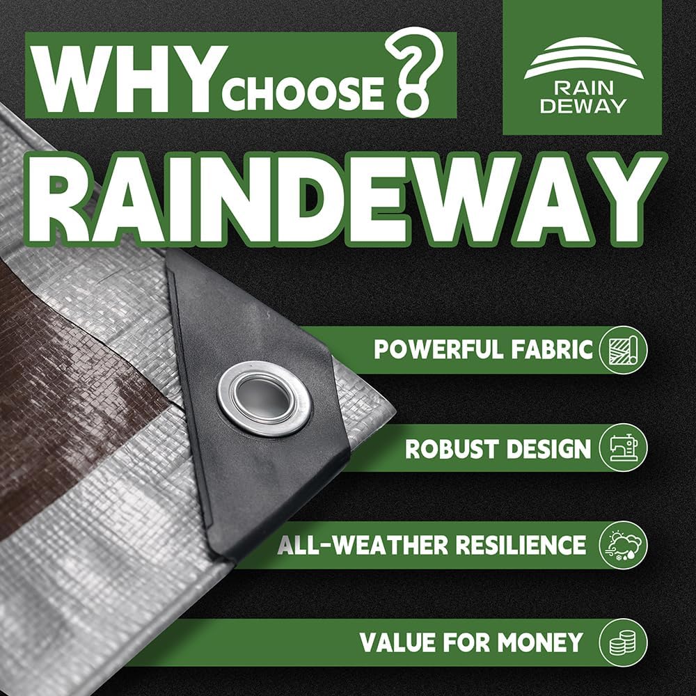 Detalle de RAINDEWAY 6x8 Feet Heavy Duty Waterproof Tarp (10Mil) with Metal Grommets and Reinforced Edges