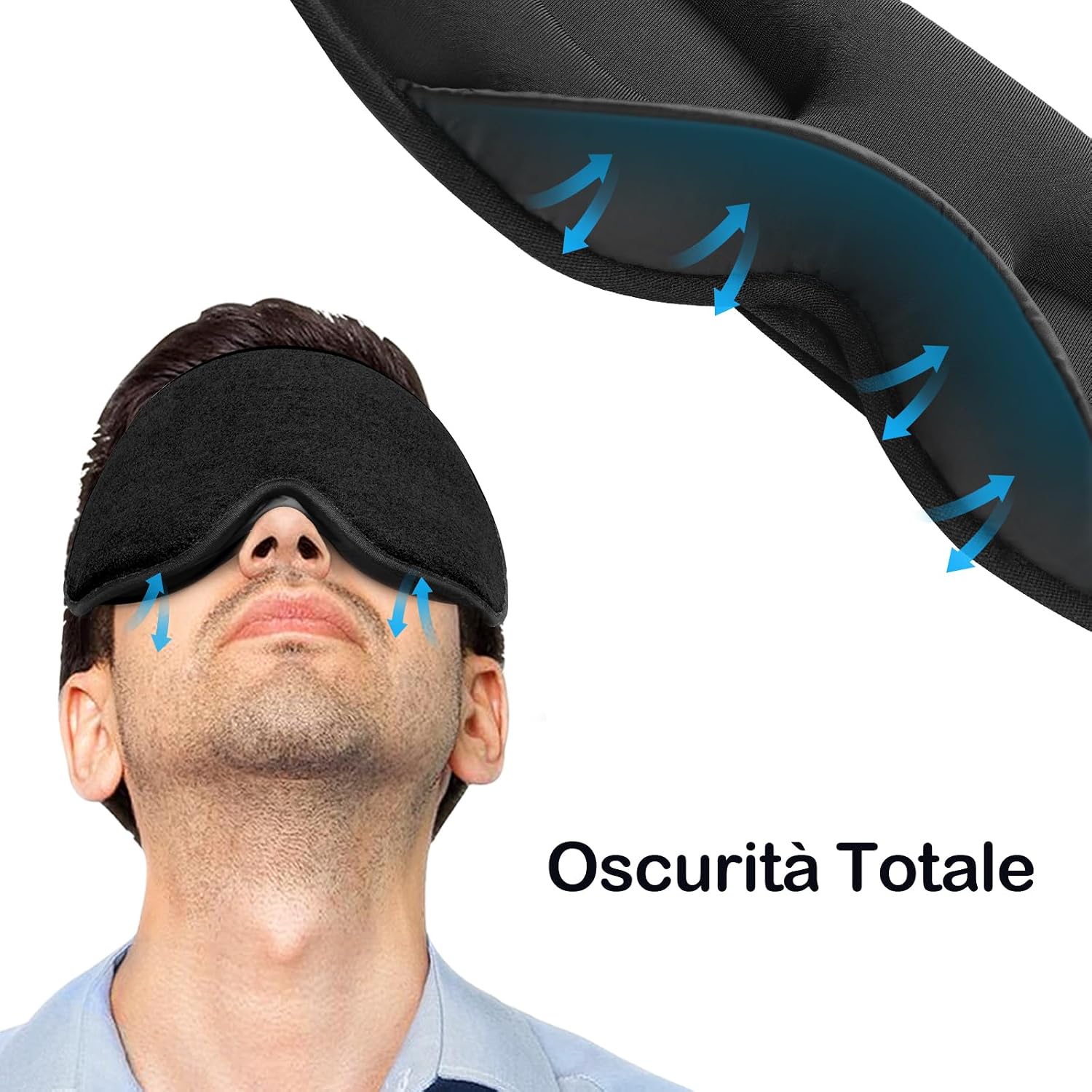 Detalle de INNELO Mascherina per dormire 3D in cotone, nero, regolabile per chi dorme sul fianco