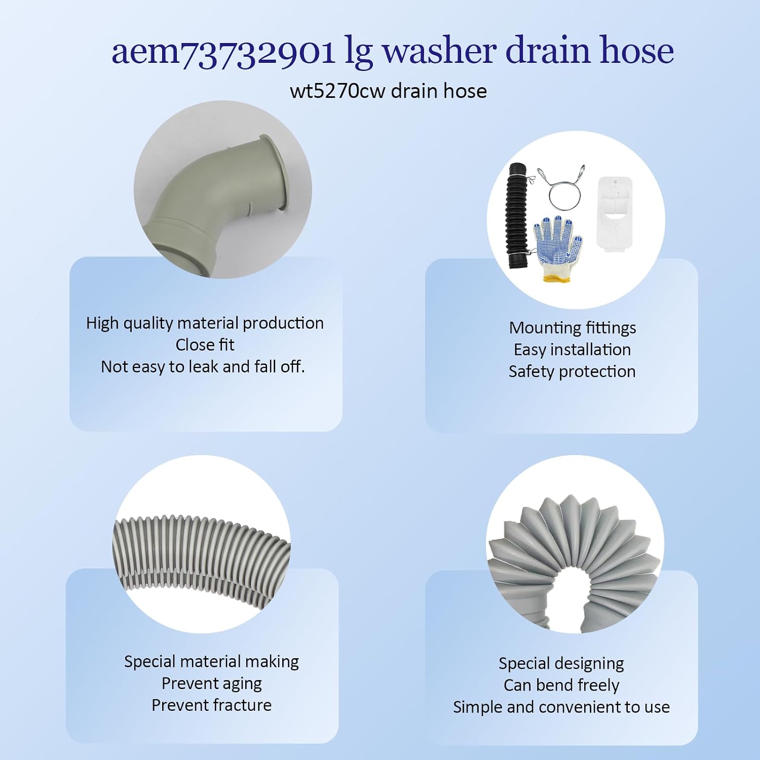 Detalle de AEM73732901 AEM73213001 Washer Drain Hose for LG and Kenmore Top-Load Washers