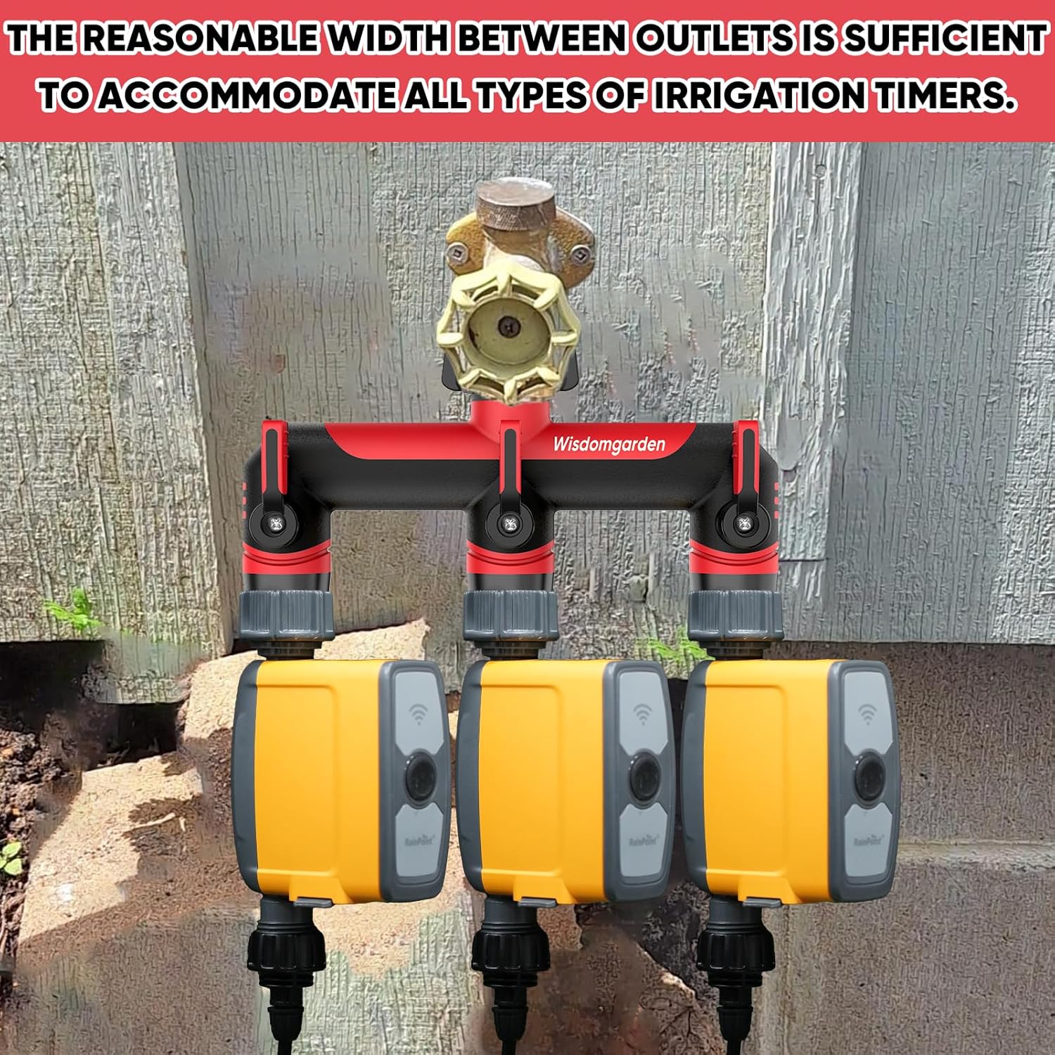 Thumbnail 2 de Wisdomgarden 3-Wege-Wasserverteiler für 3 Geräte am Wasserhahn (3/4 Zoll) – Wasserverteiler rot/schwarz