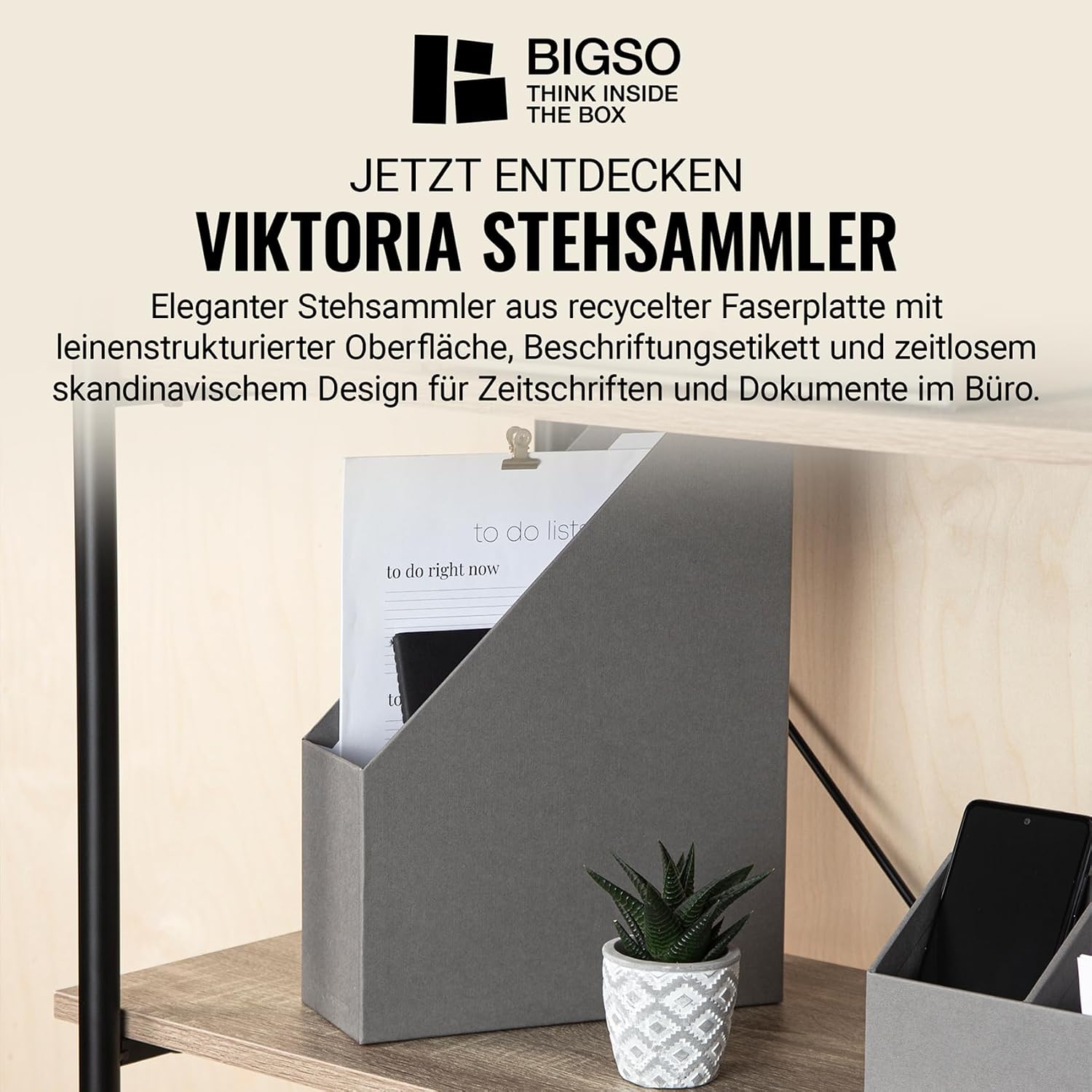 Detalle 2 de Bigso Box of Sweden VIKTORIA stojący organizer na dokumenty z etykietą, szary