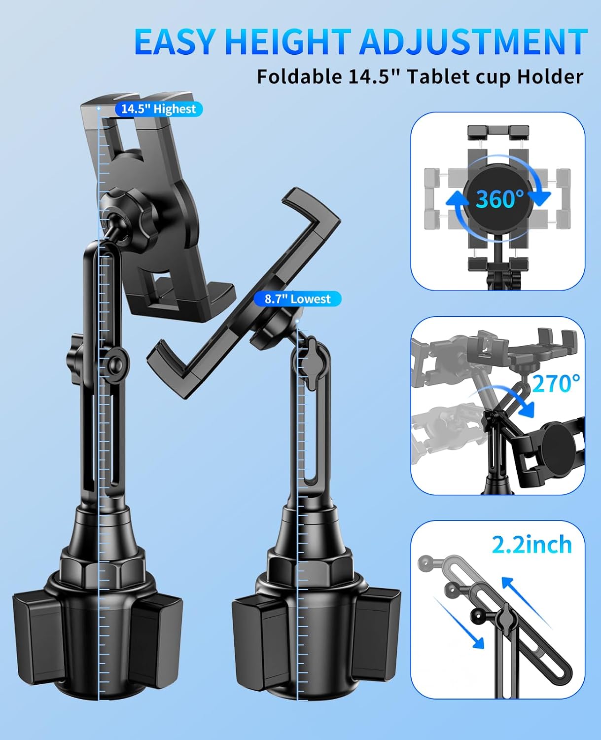 Detalle 2 de ZCSSQZ A081B+X906 Car Cup Holder Mount for 4.7–13-inch Devices