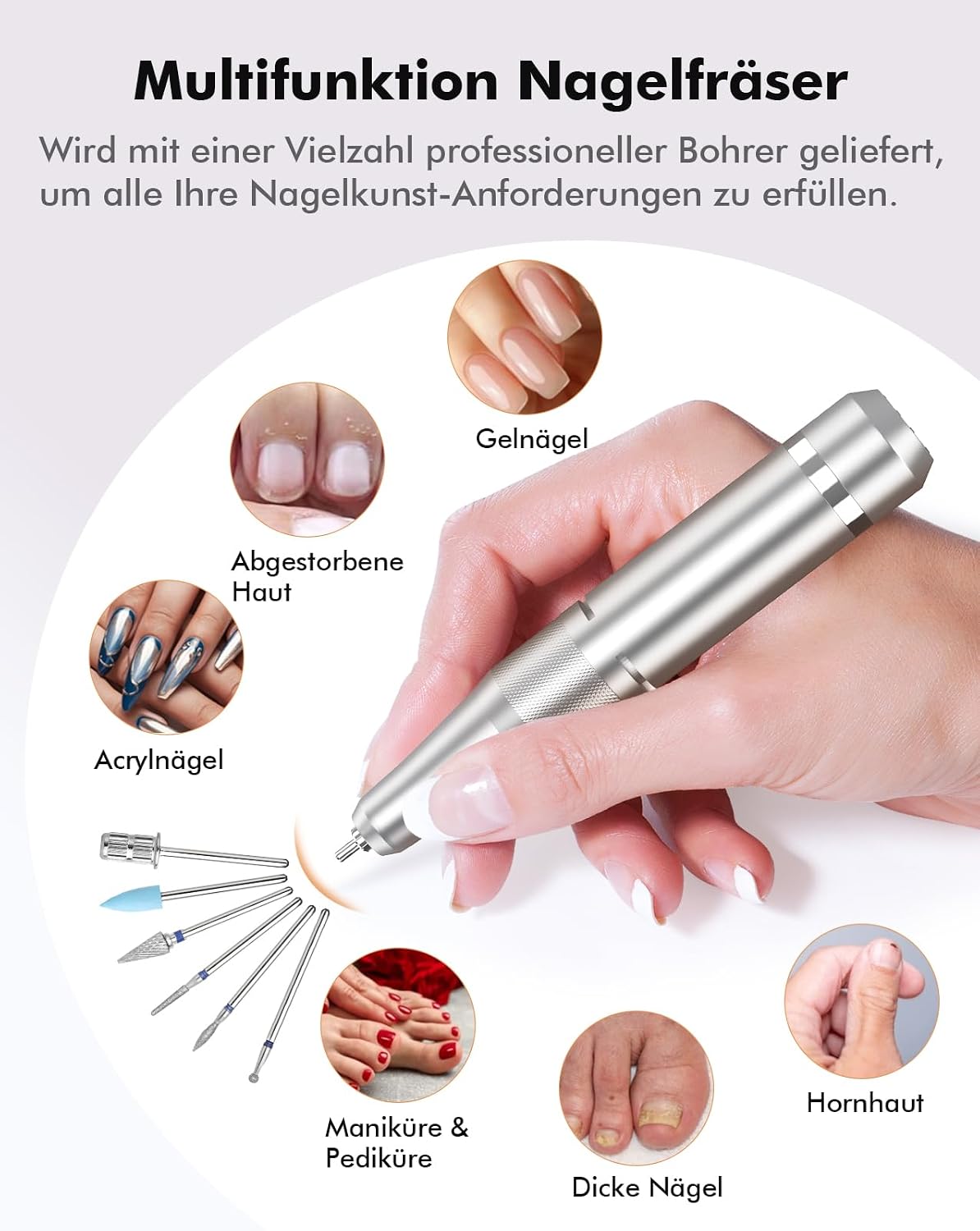 Thumbnail 6 de HOMEASY Nagelfräser Profi mit 40.000 U/min, Akku und LCD-Anzeige (6 Bits)