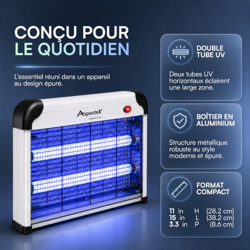 Detalle 2 de Aspectek Tue-Insectes Électrique 20W sans Ampoules – Lampe UV Anti-Moustiques pour Intérieur et Extérieur (Couvert) avec Bac Amovible