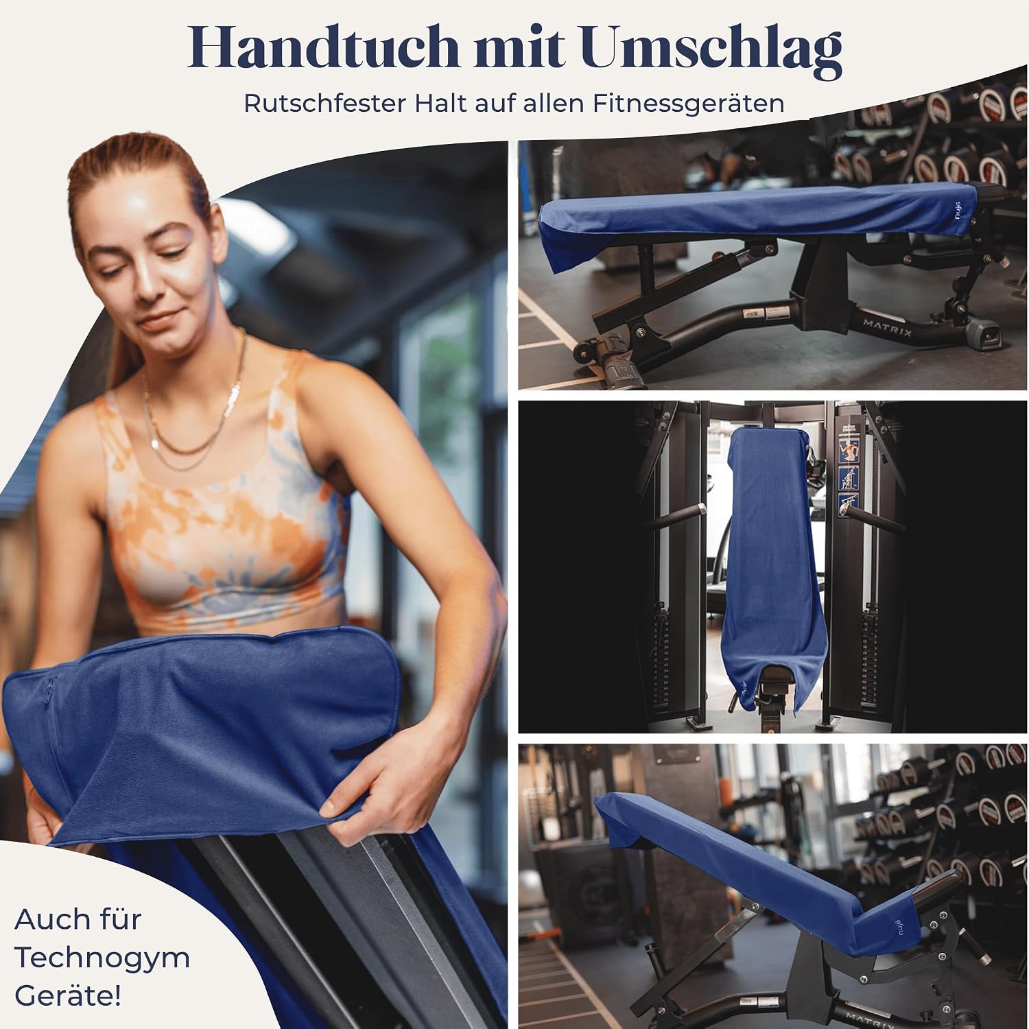 Detalle de nujë Fitness Handtuch mit Tasche (Microfaser) – extra groß 125x50 cm, inklusive Geschenkverpackung