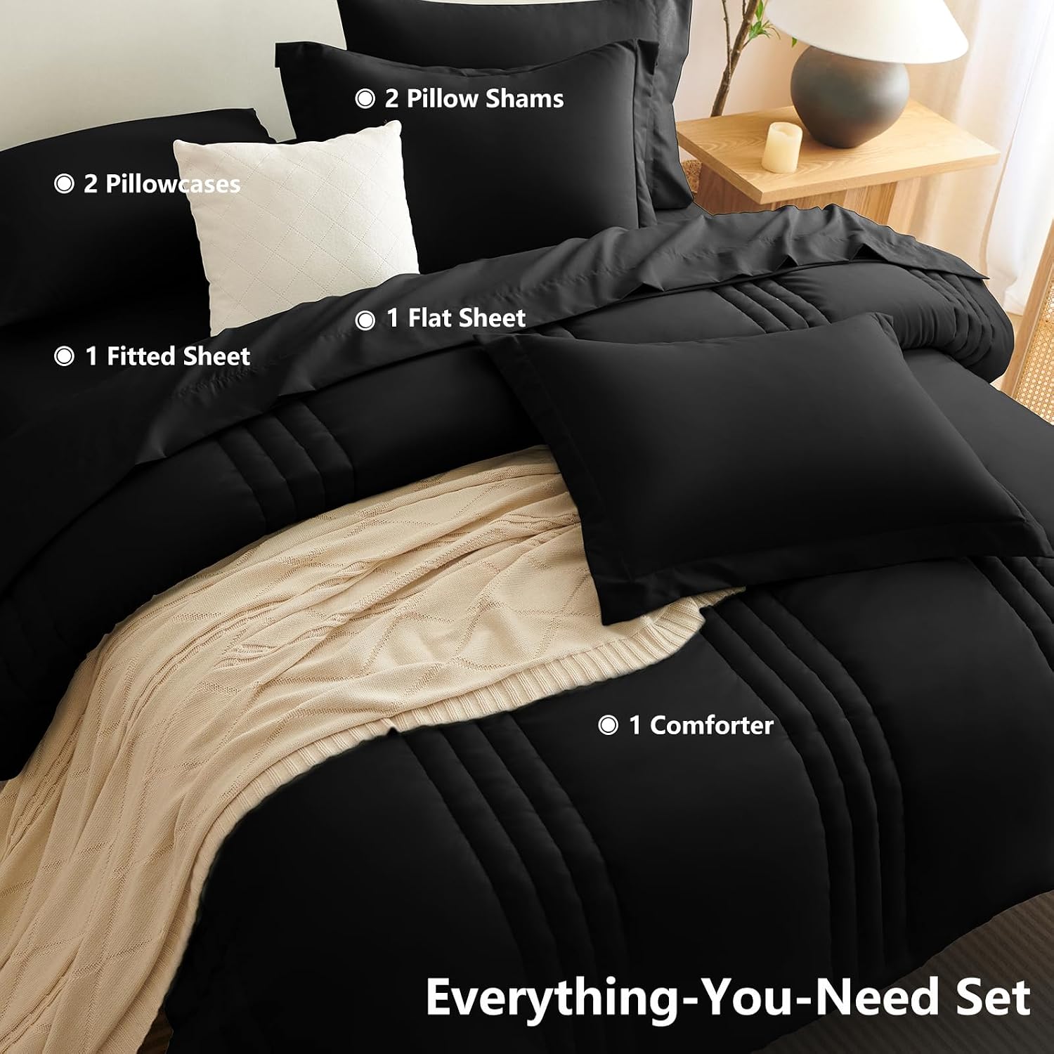 Thumbnail 6 de CozyLux Oversized King Comforter Set Black – 7-Piece Bed-in-a-Bag
