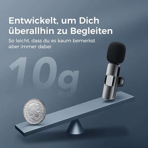 Detalle 2 de YRF Mikrofon für iPhone & Android – kabelloses Lavalier mit USB-C & Lightning