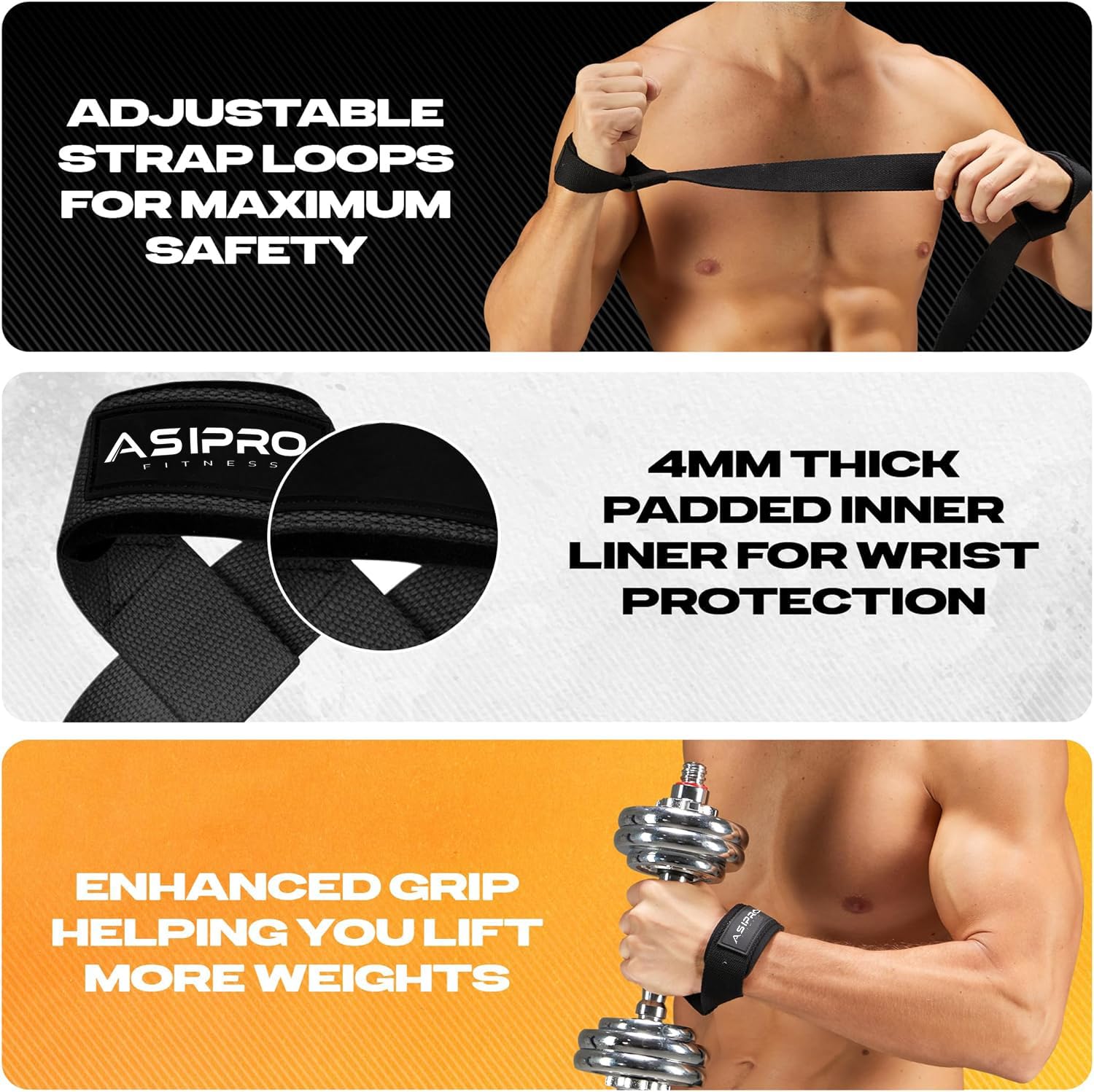 Detalle 2 de ASIPRO AS-STRP-01 Weightlifting Wrist Straps, 22-Inch Cotton with Neoprene Padding