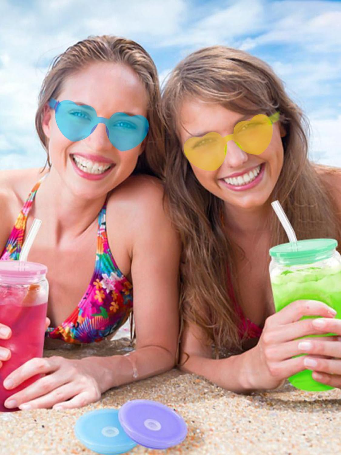 Detalle de BIRDDIE Lot de Lunettes de Soleil Coloré Sans Monture — Coeur, Plastique Hippie Transparente (12/24/36)
