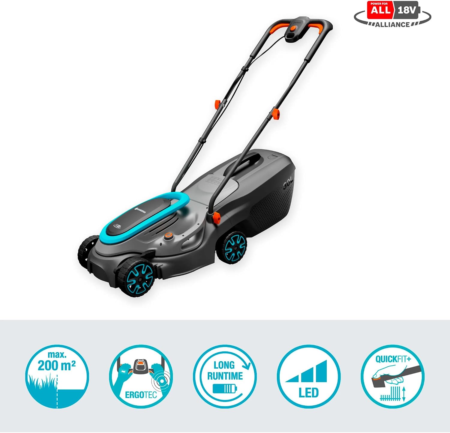Detalle de GARDENA Akku-Rasenmäher PowerMax 32/18V P4A Ready-to-Use-Set (14632-20) für bis 200 m²