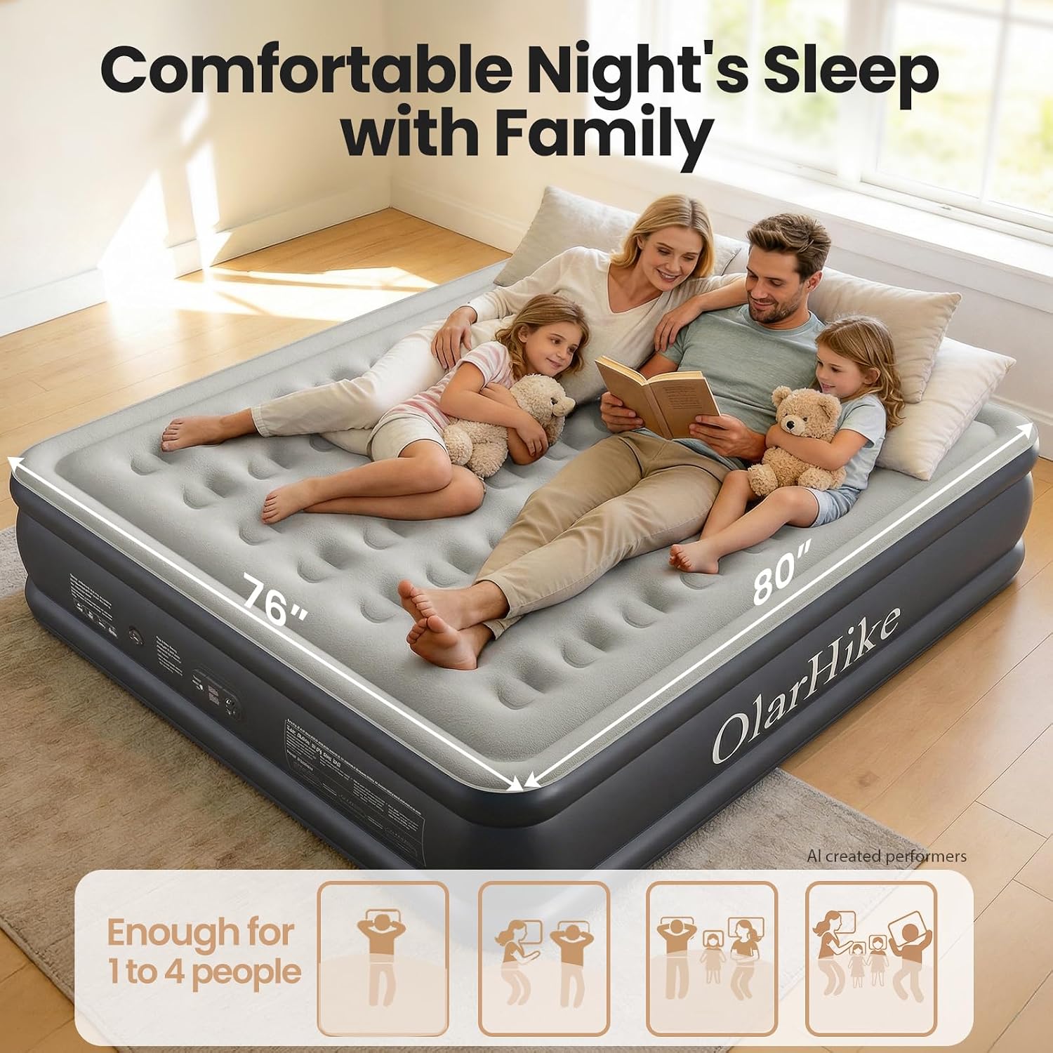 Detalle de OlarHike AMH3 King Air Mattress with Built-In Pump, 18-Inch Flocked Top