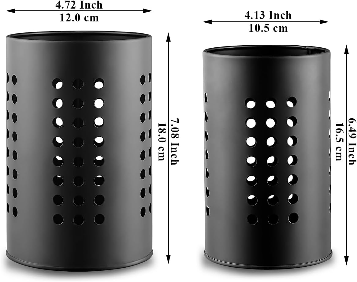 Detalle de Pack de 2 porte-ustensiles de cuisine Evanda pour comptoir, noir en acier inoxydable