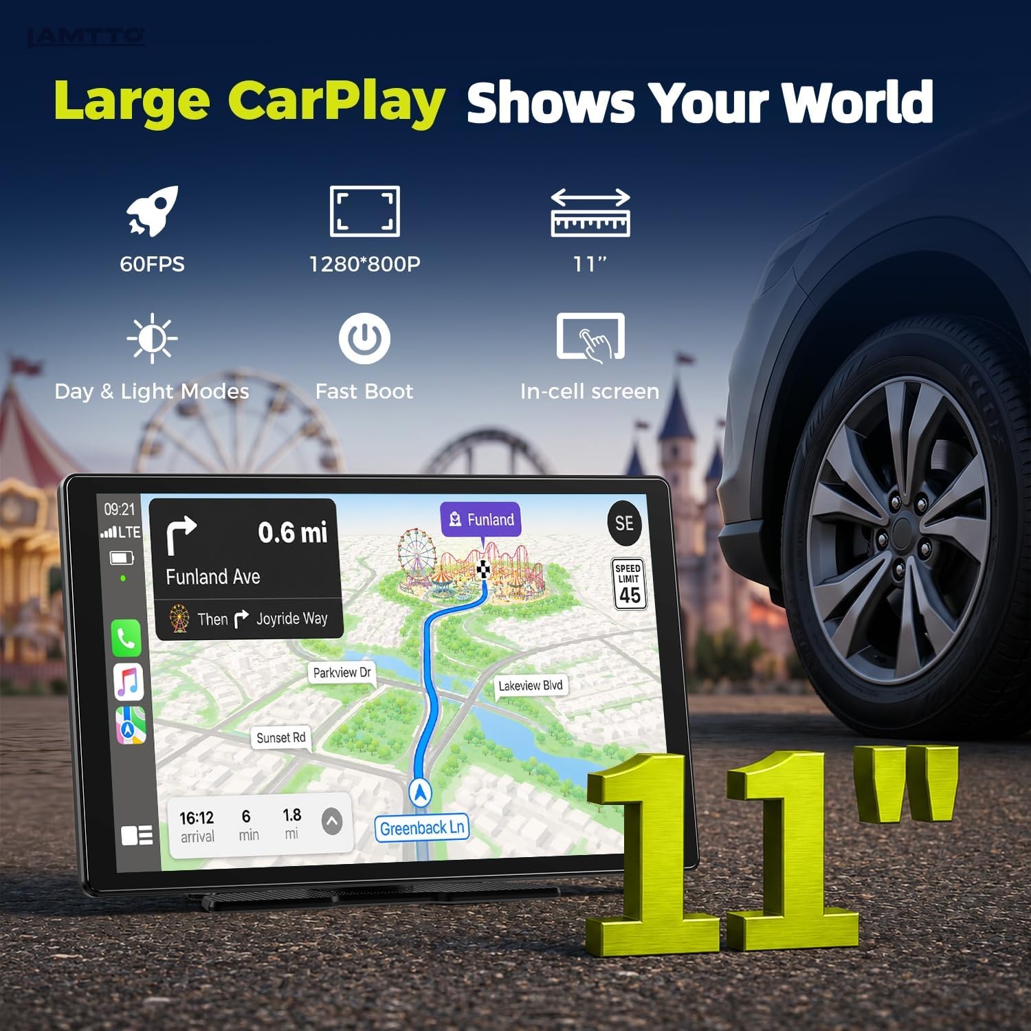 Thumbnail 1 de LAMTTO 11-Inch Wireless CarPlay Screen with in-Cell Display